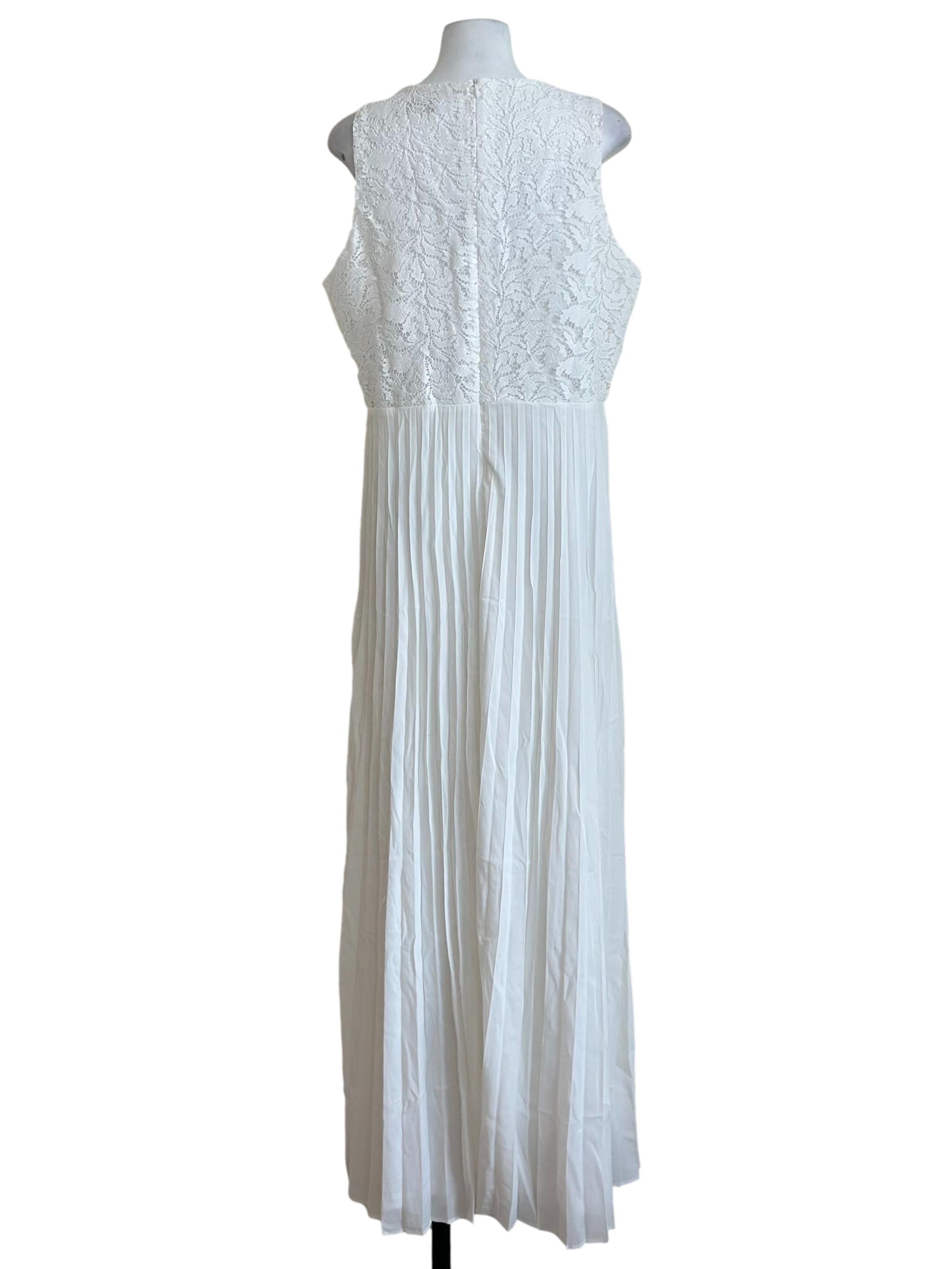 White Lace Pleated Maxi Dress