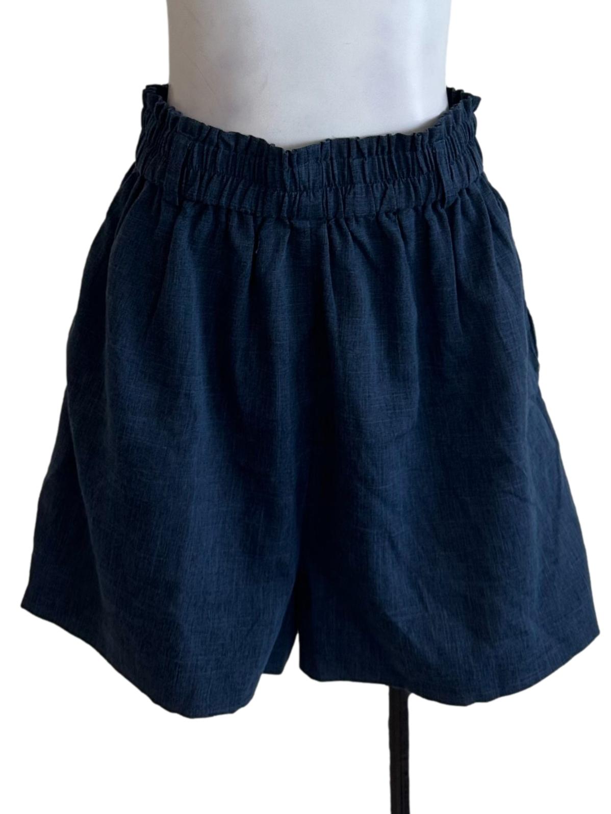 Dark Blue Elastic Waist Casual Shorts