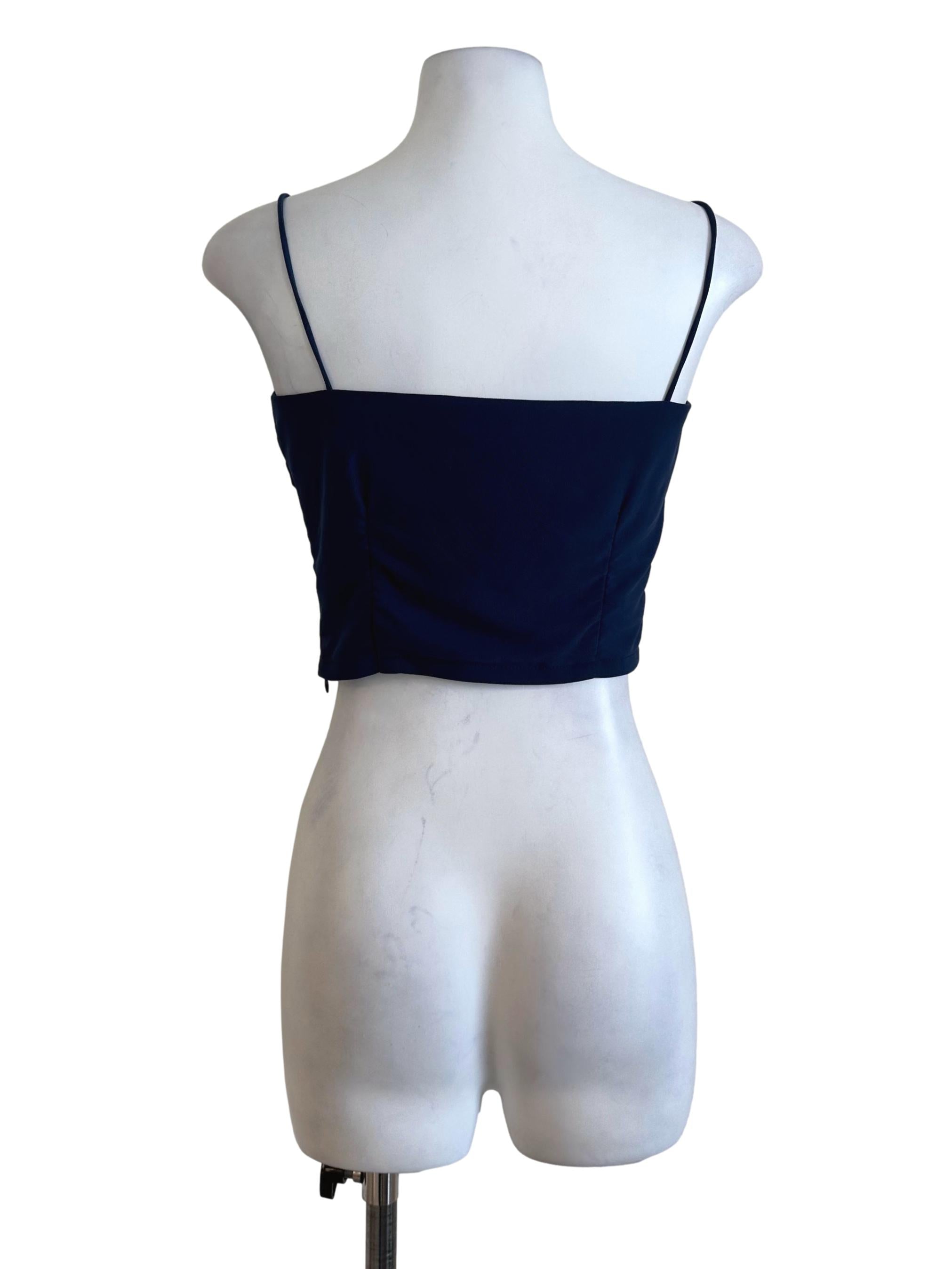 Navy Blue Plain Mesh Net Top