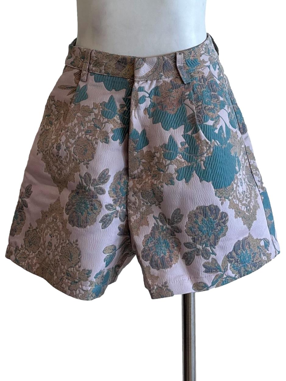 Lavender Turquoise Floral Jacquard Shorts
