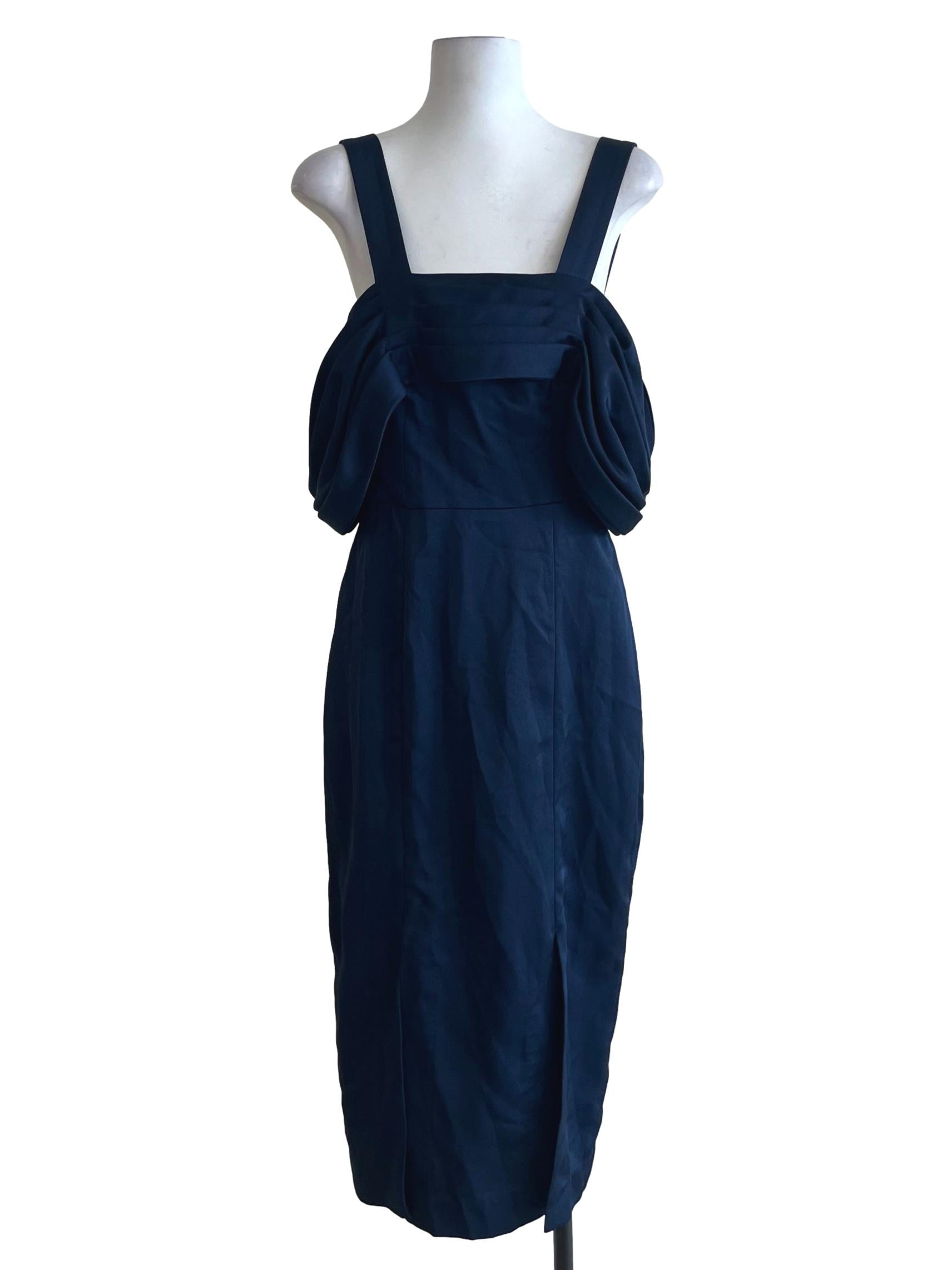 Navy Blue Pleated A-Line Dress