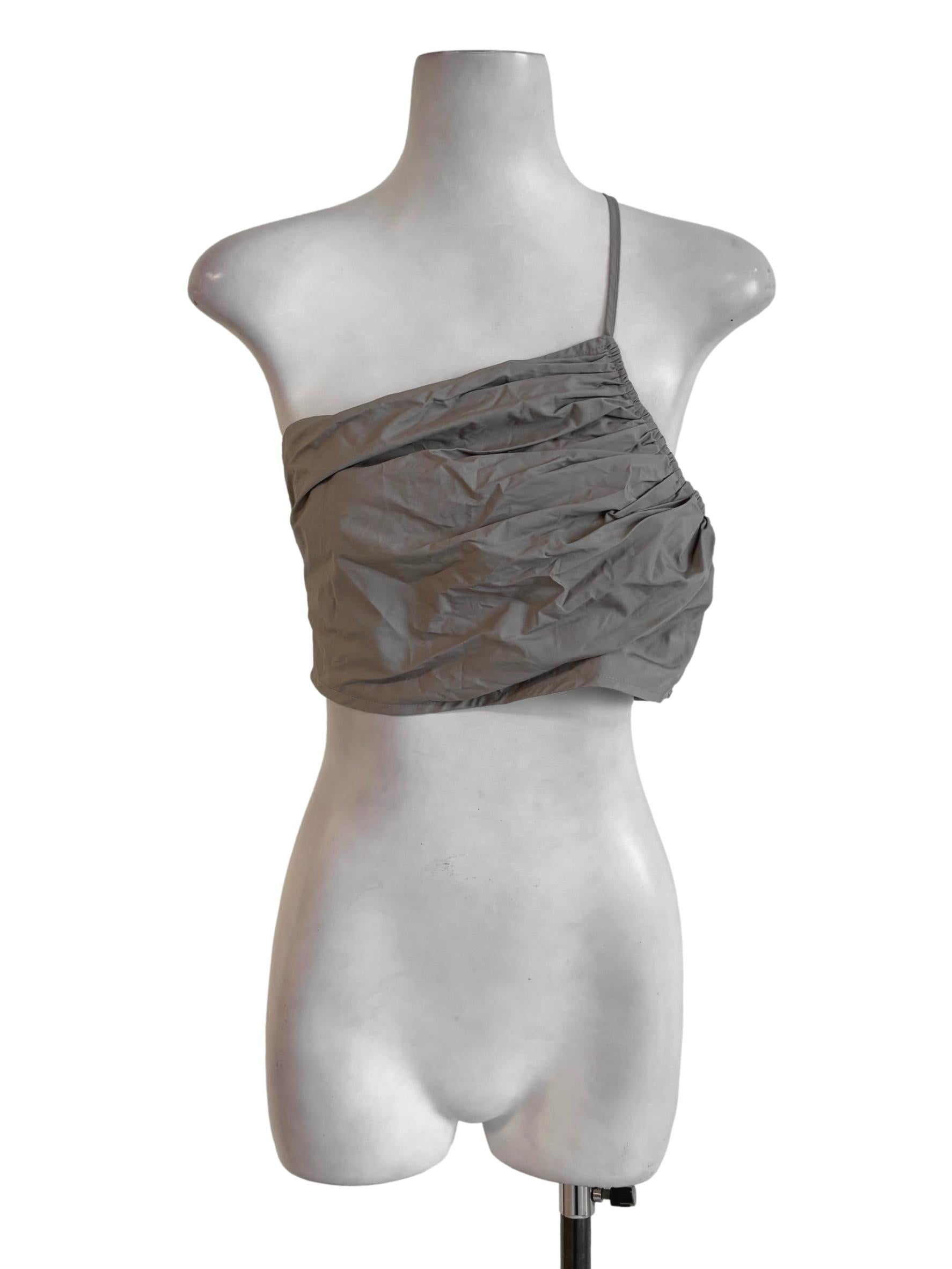 Fossil Grey One Shoulder Crop Top TEM