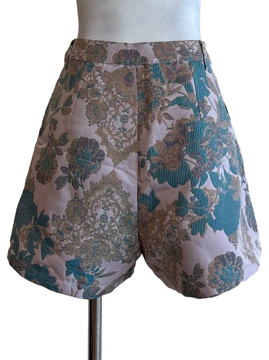 Lavender Turquoise Floral Jacquard Shorts