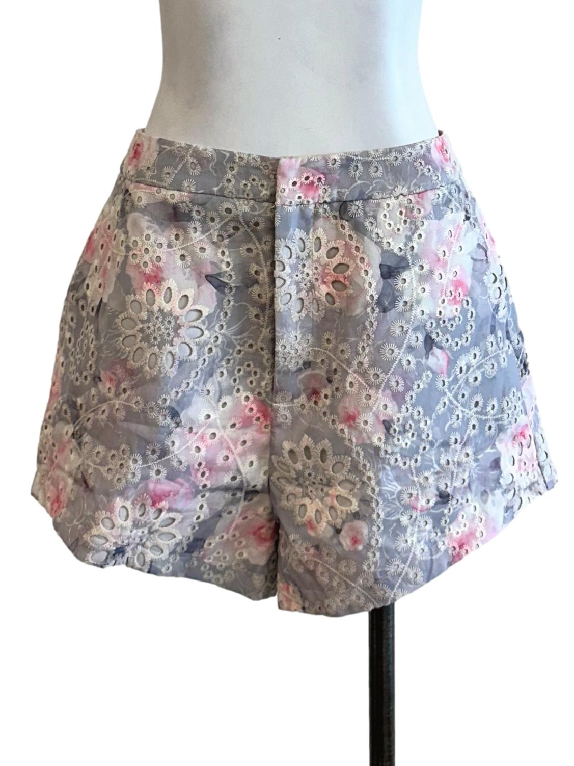 Grey Blue Eyelet Shorts