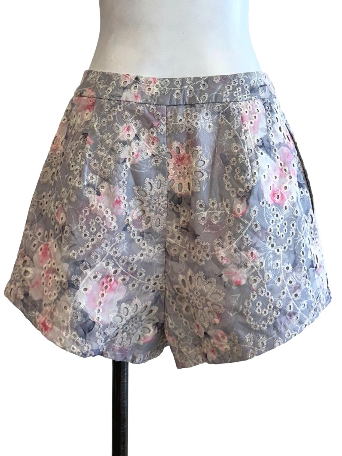 Grey Blue Eyelet Shorts