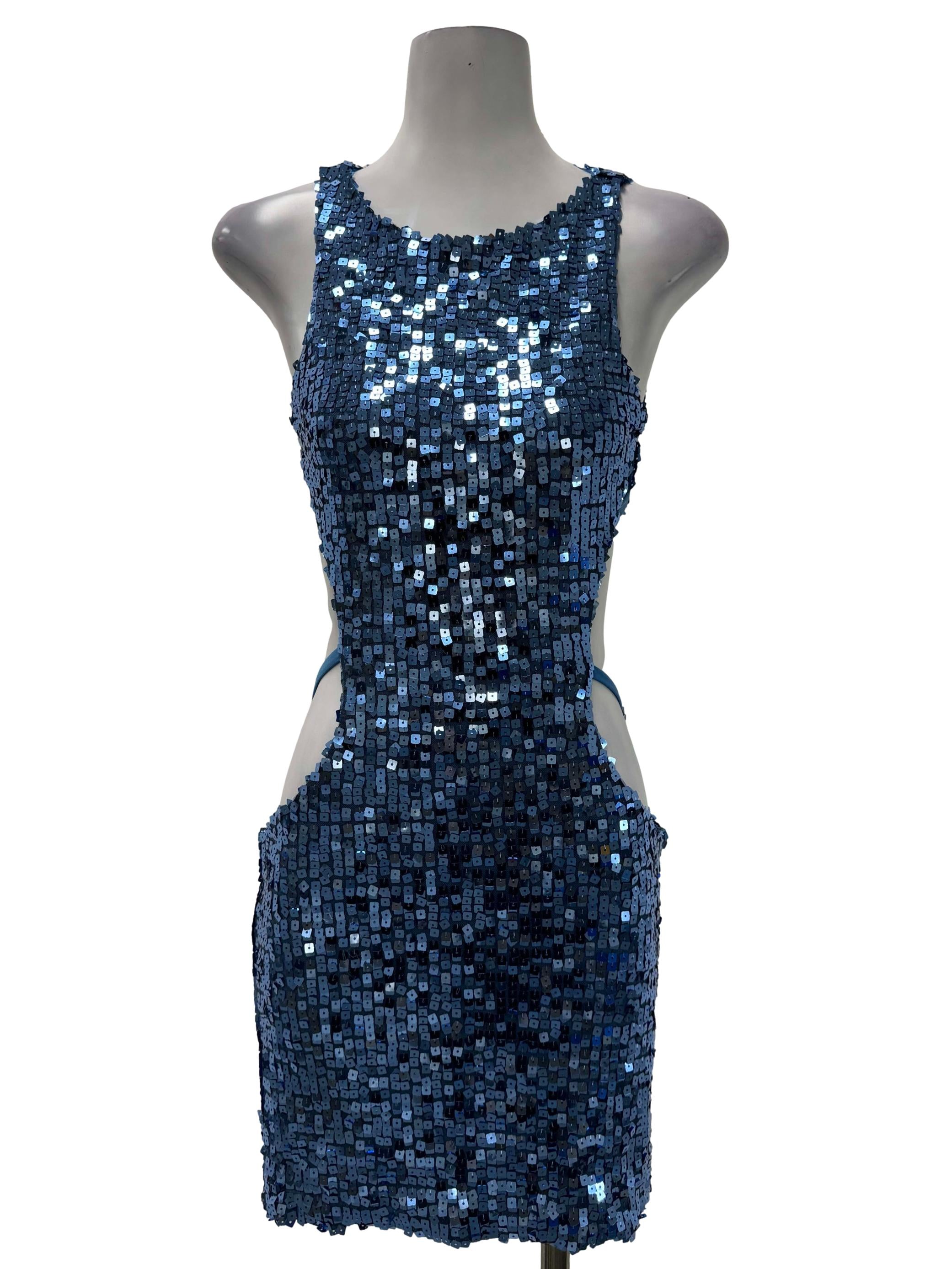 Blue Glitter Bare Back Dress