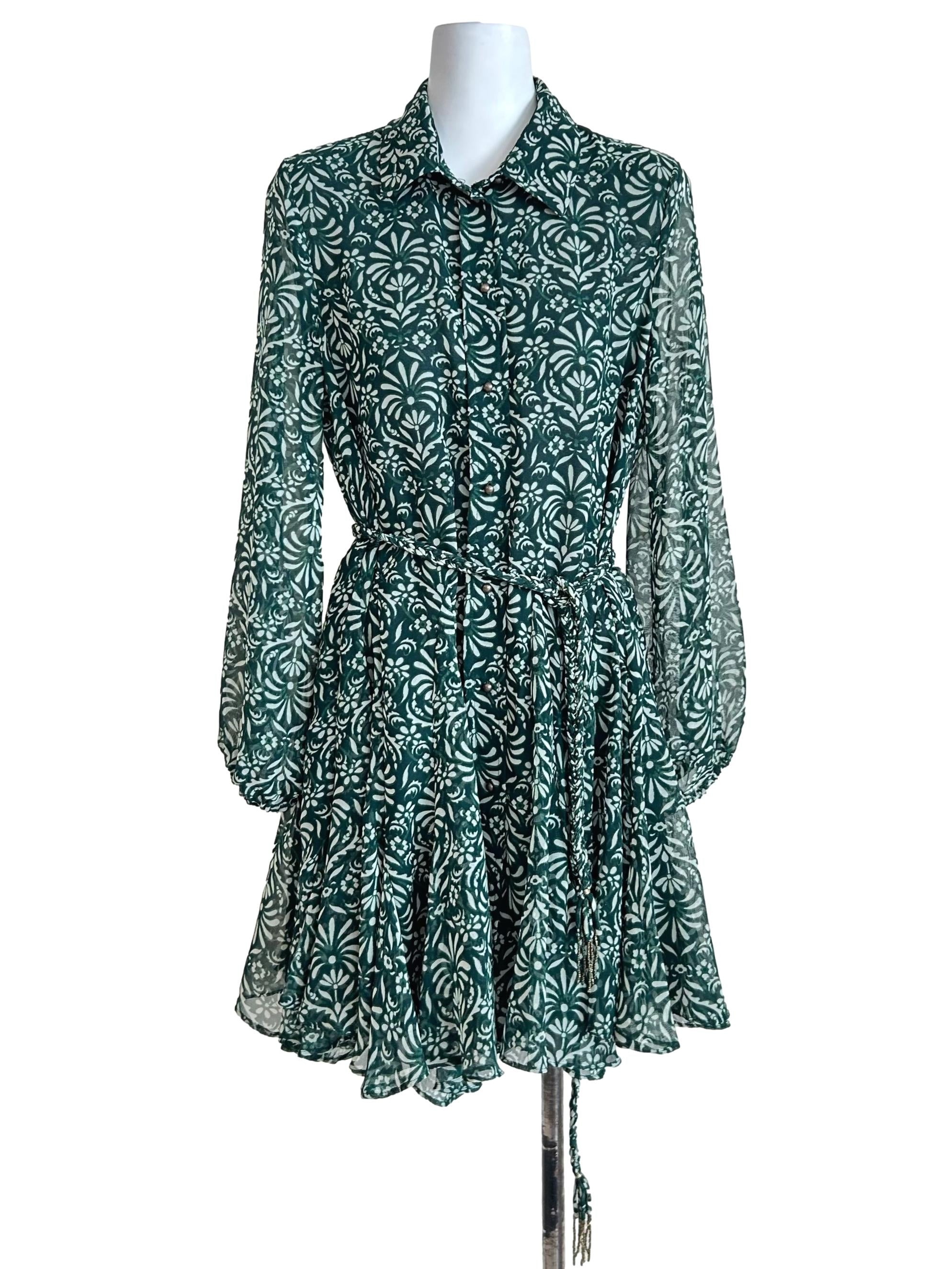 Emerald Green Paisley Long Sleeve Dress