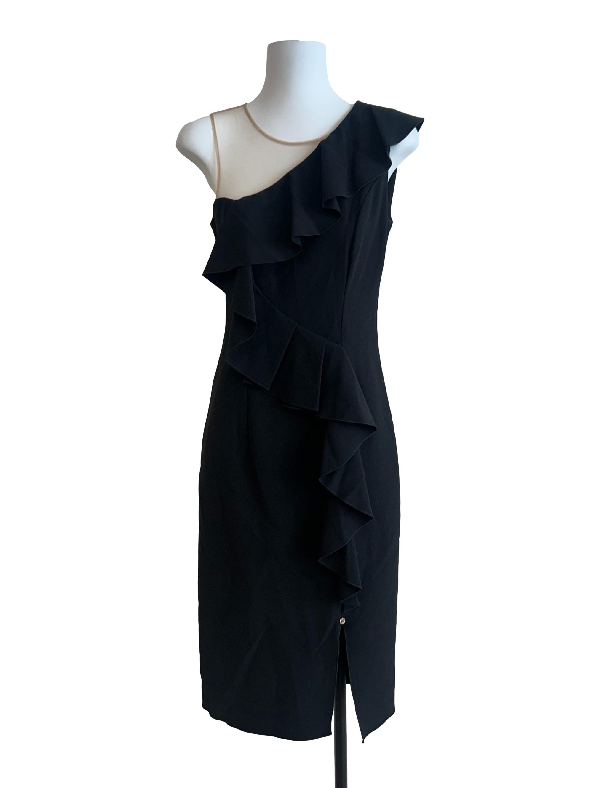 Off Black Mesh Ruffled Dress
