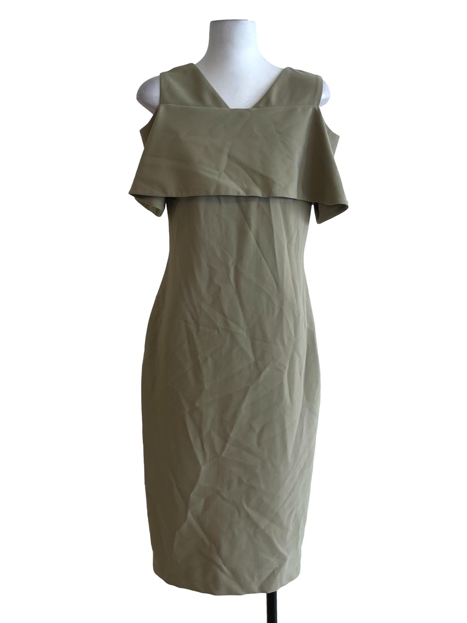 Olive Green Plain Sheath Dress
