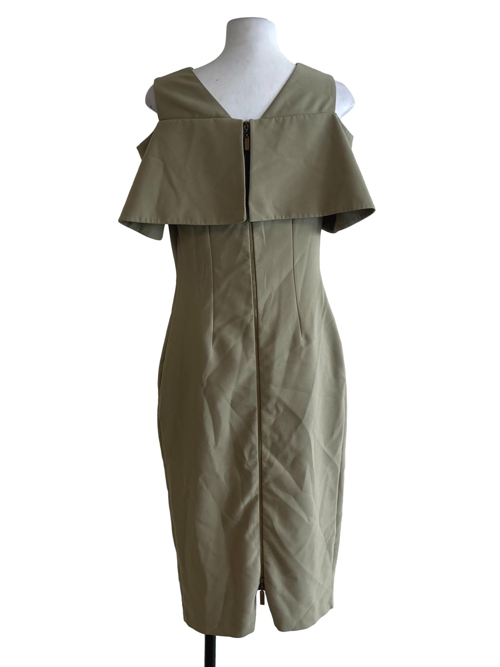 Olive Green Plain Sheath Dress