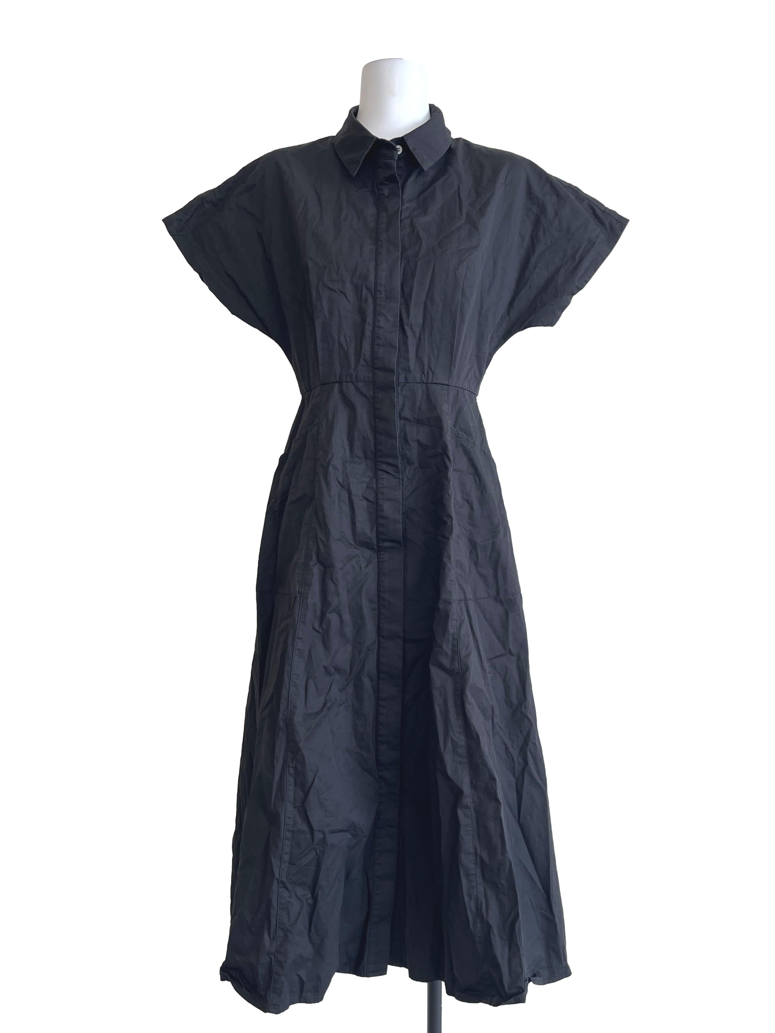 Black Cotton Pleated Shirt Dress OSN