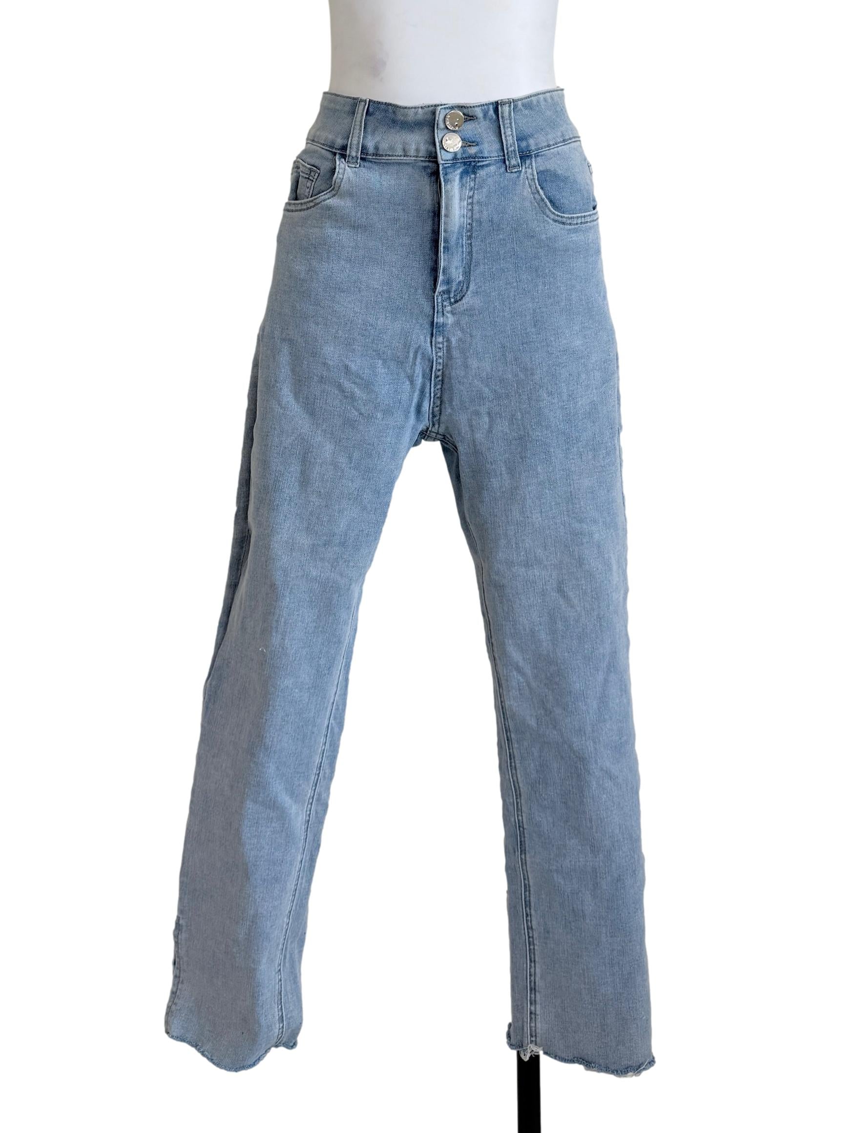 Light Blue Frayed Hem Skinny Jeans