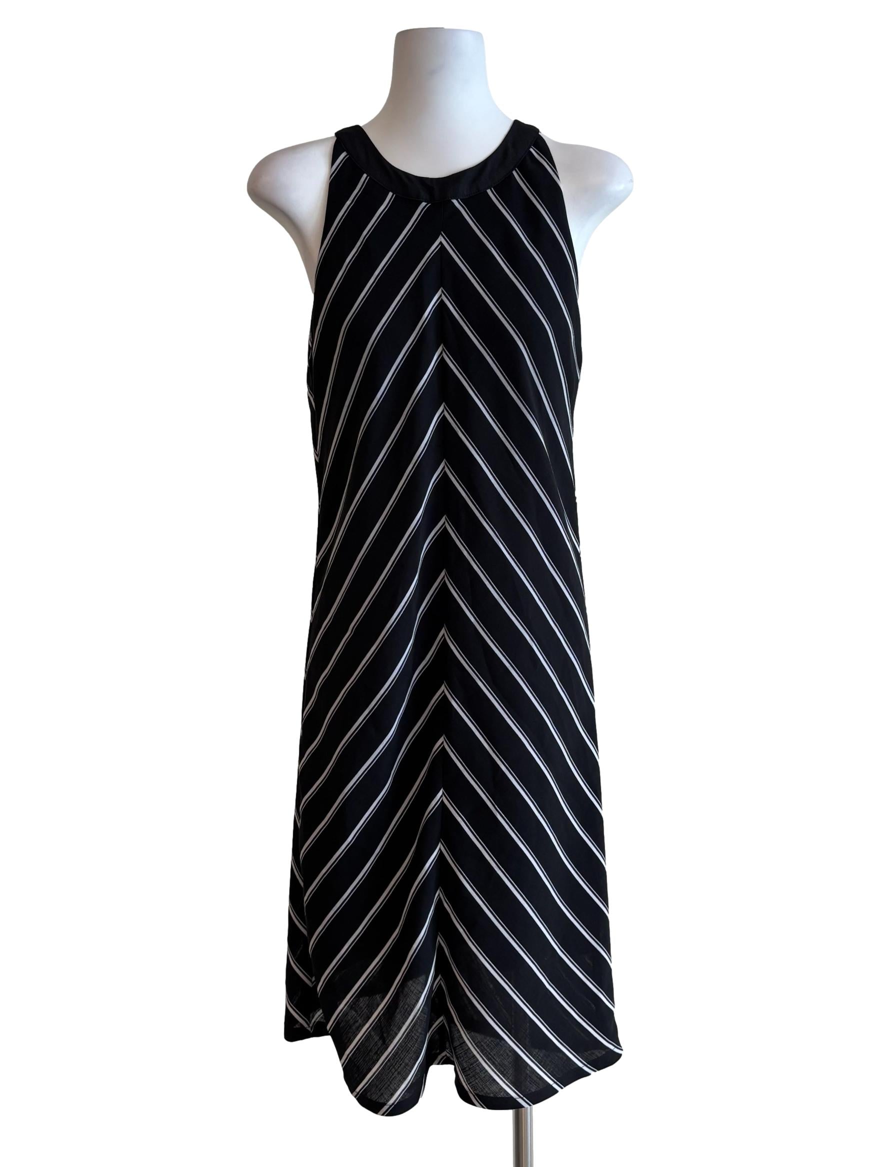 Parisian Black Striped Round Neck Dress