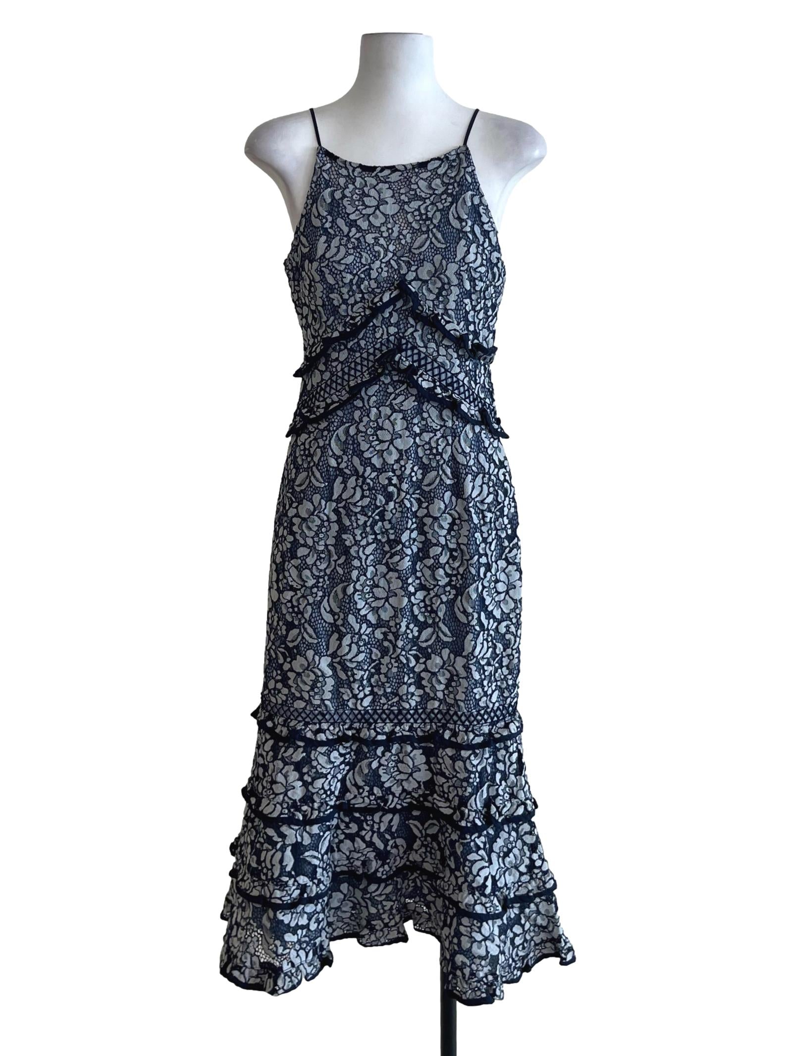 Navy Blue Lace Sheath Dress