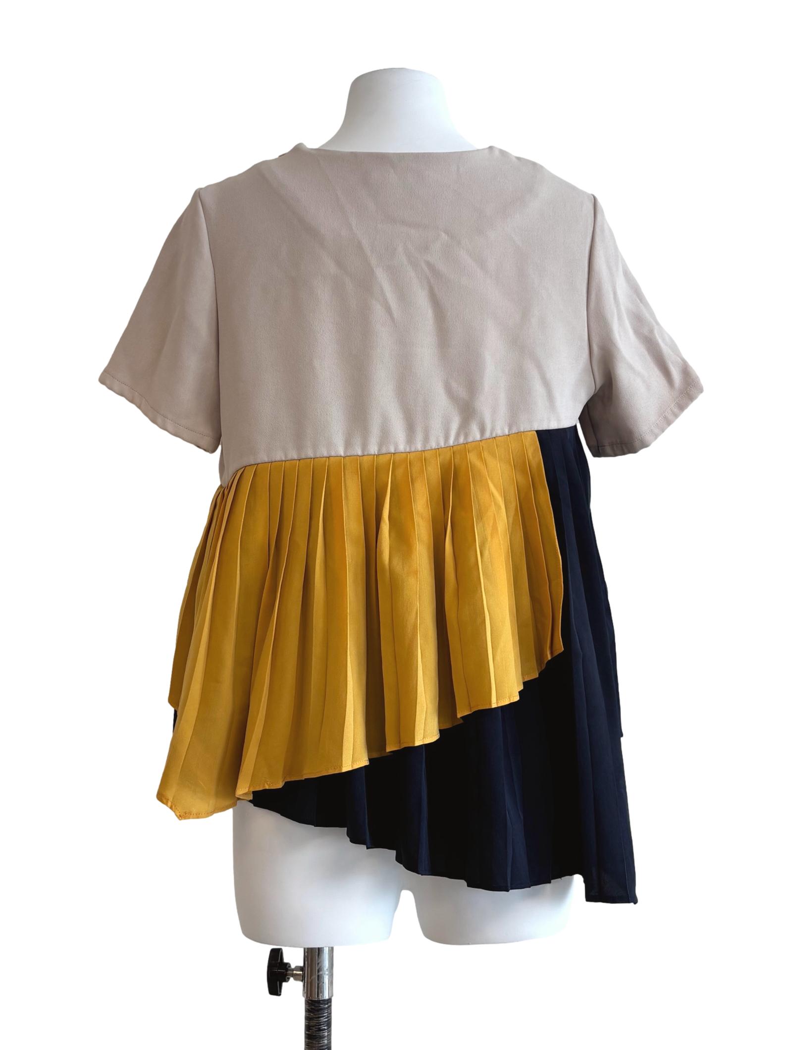Bone Beige Blue And Yellow Ruffle Top