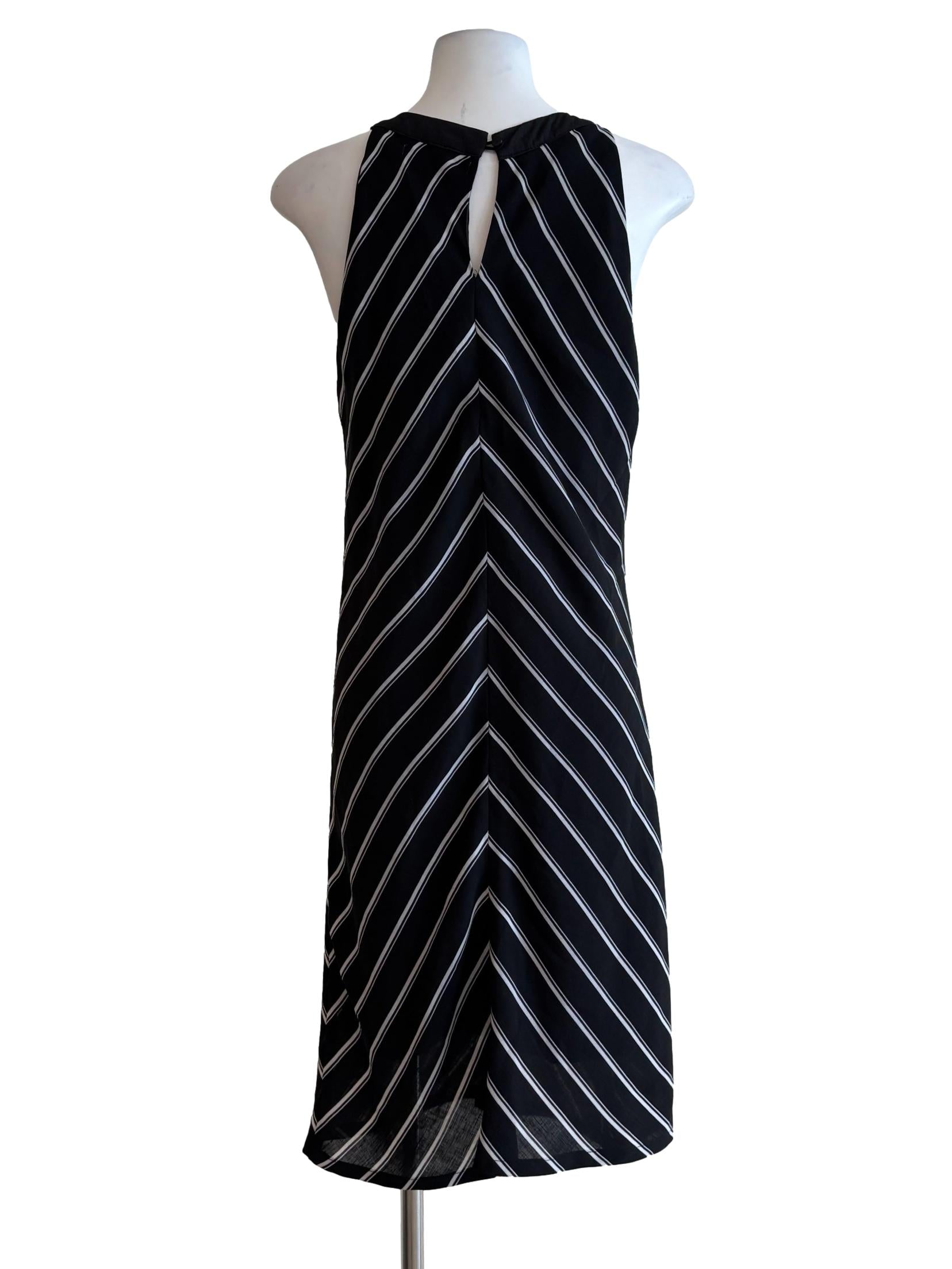 Parisian Black Striped Round Neck Dress