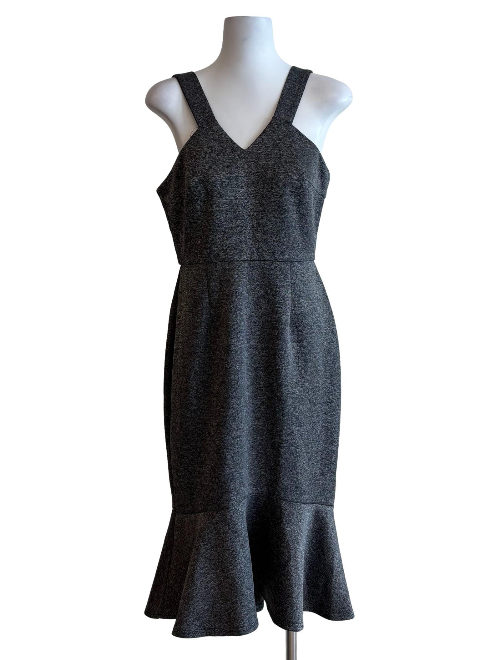 Carbon Grey V Neck Pencil Dress