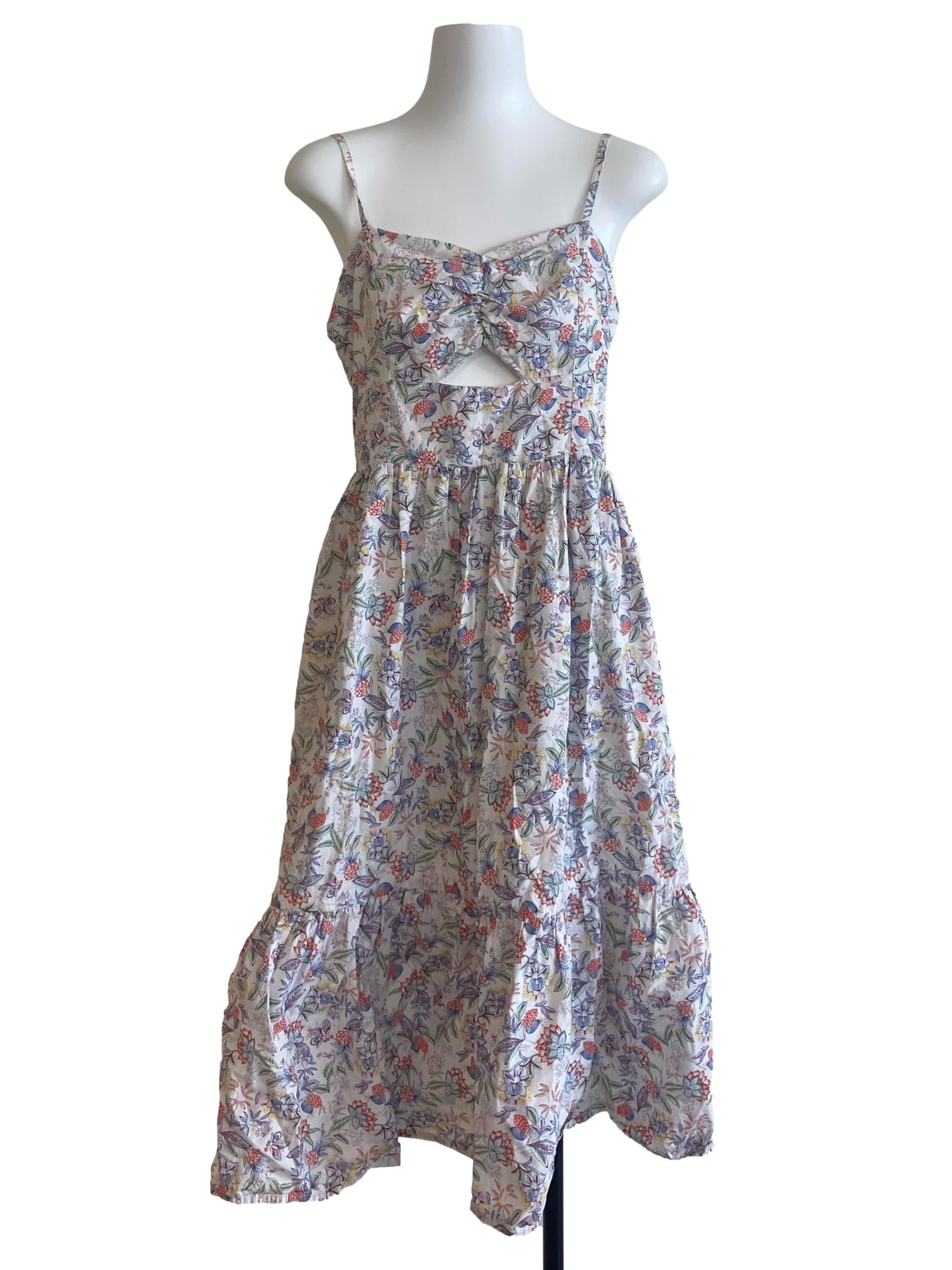 White Sleeveless Floral Drop Waist Dress