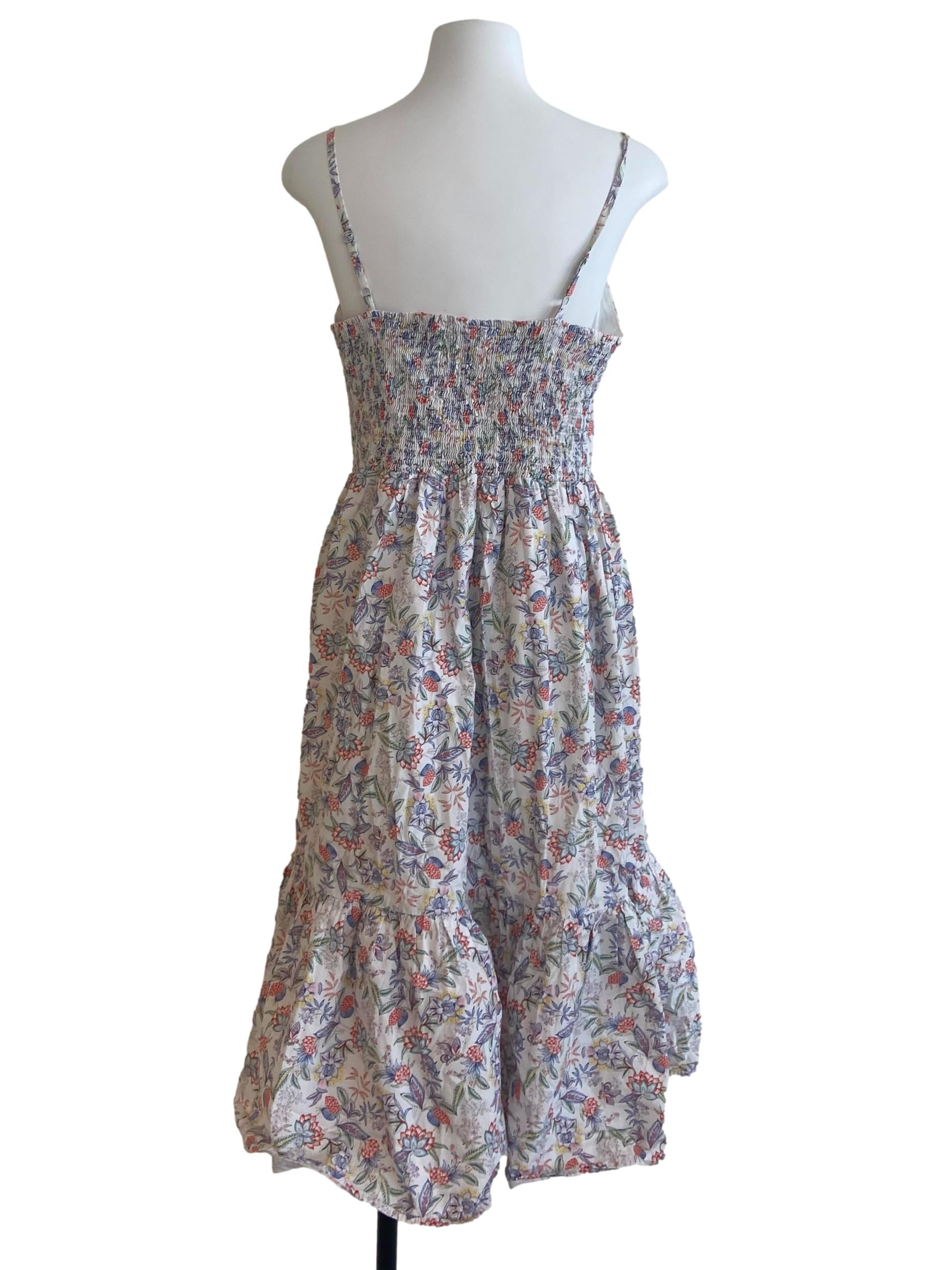 White Sleeveless Floral Drop Waist Dress