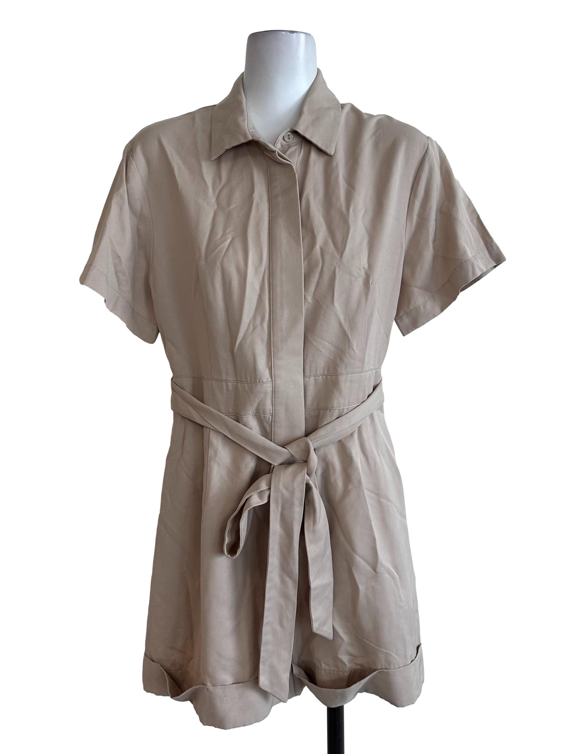 Sand Beige Collar Strap Rompers