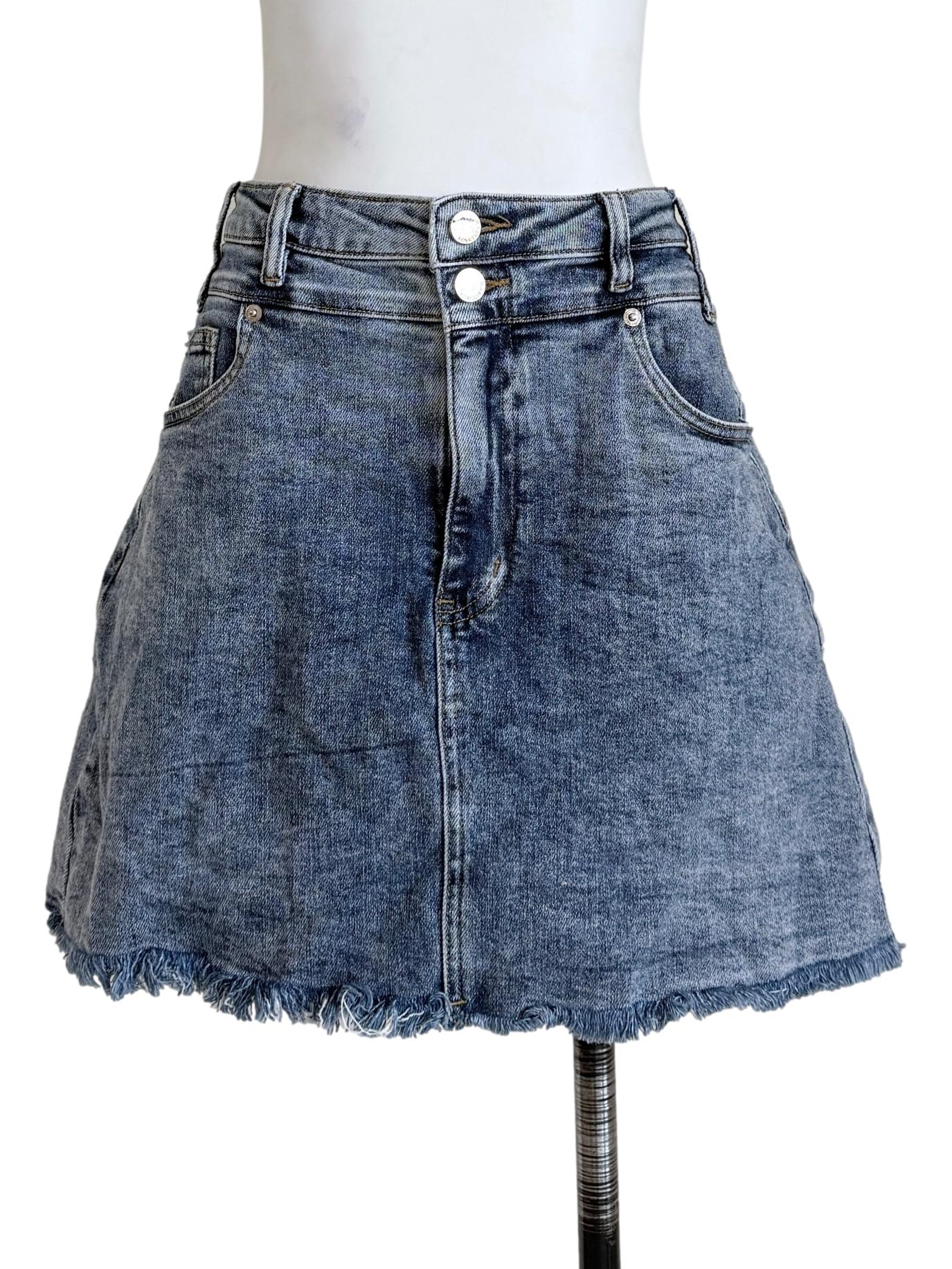 Denim Blue Frayed Hem Skirt