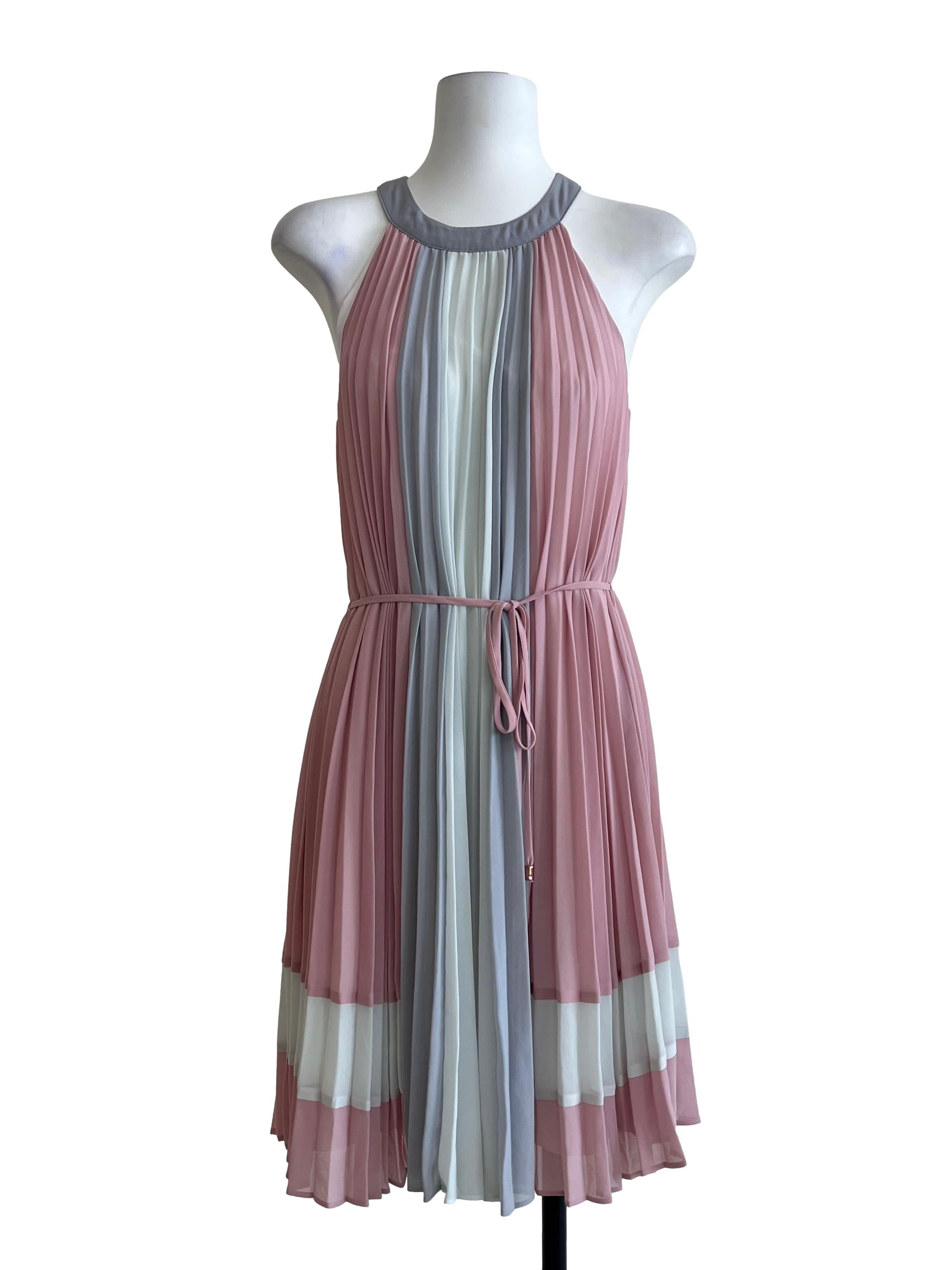 Flamingo Pink Halter Pleated Tent Dress