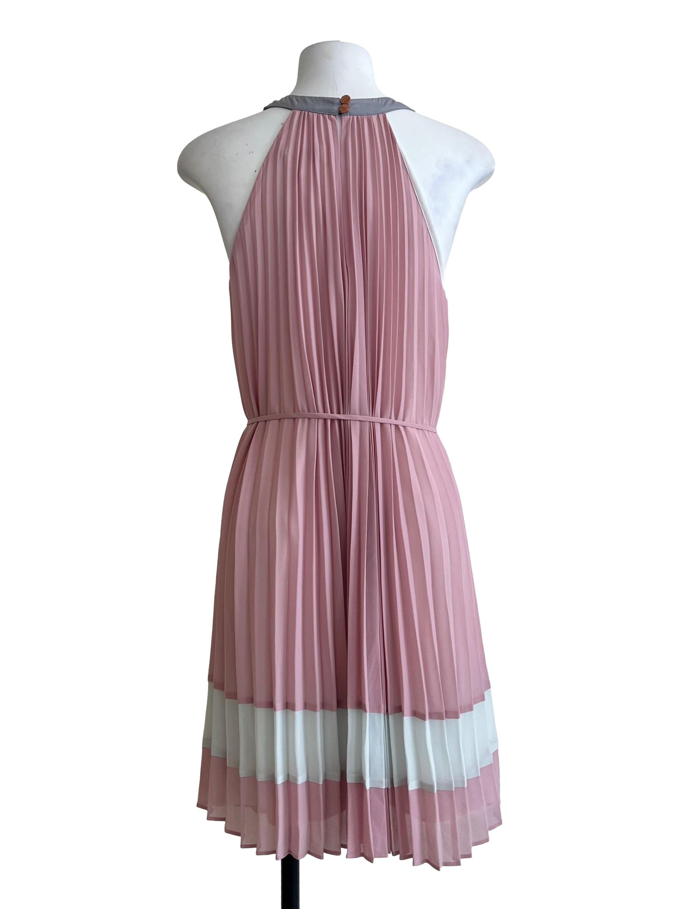 Flamingo Pink Halter Pleated Tent Dress