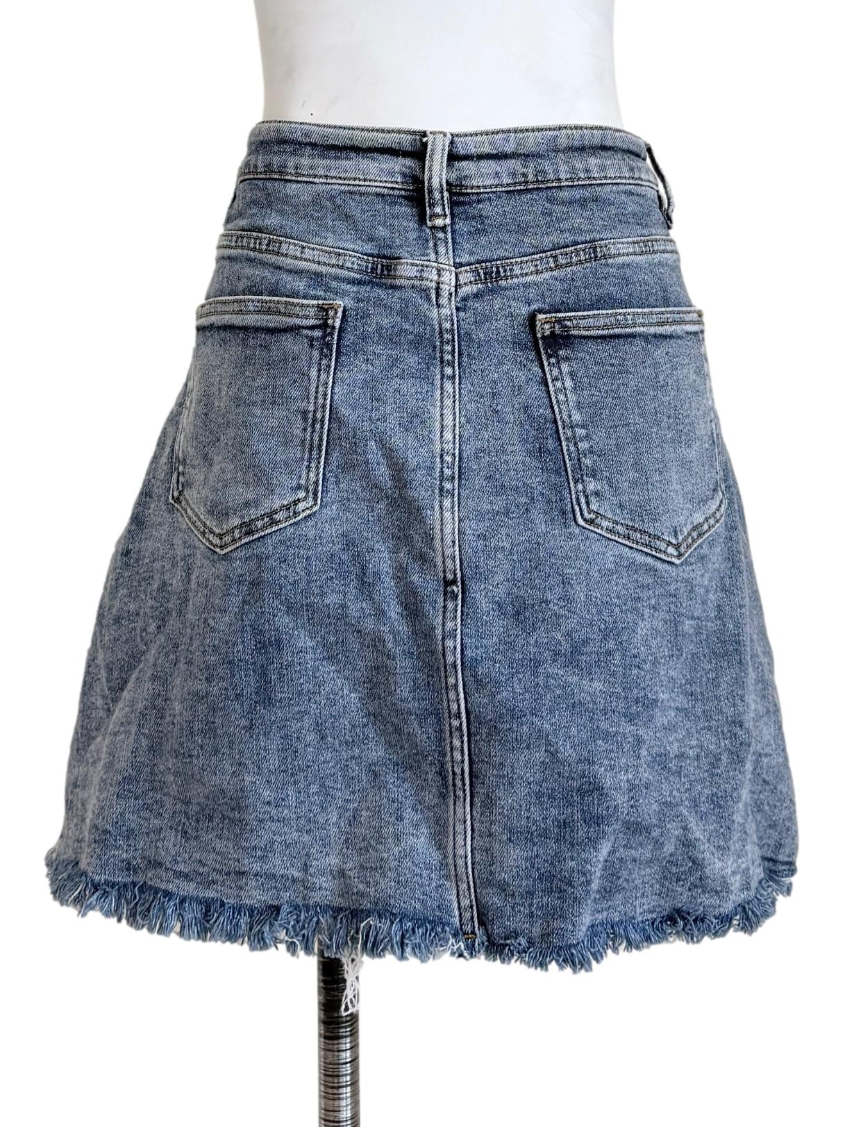 Denim Blue Frayed Hem Skirt