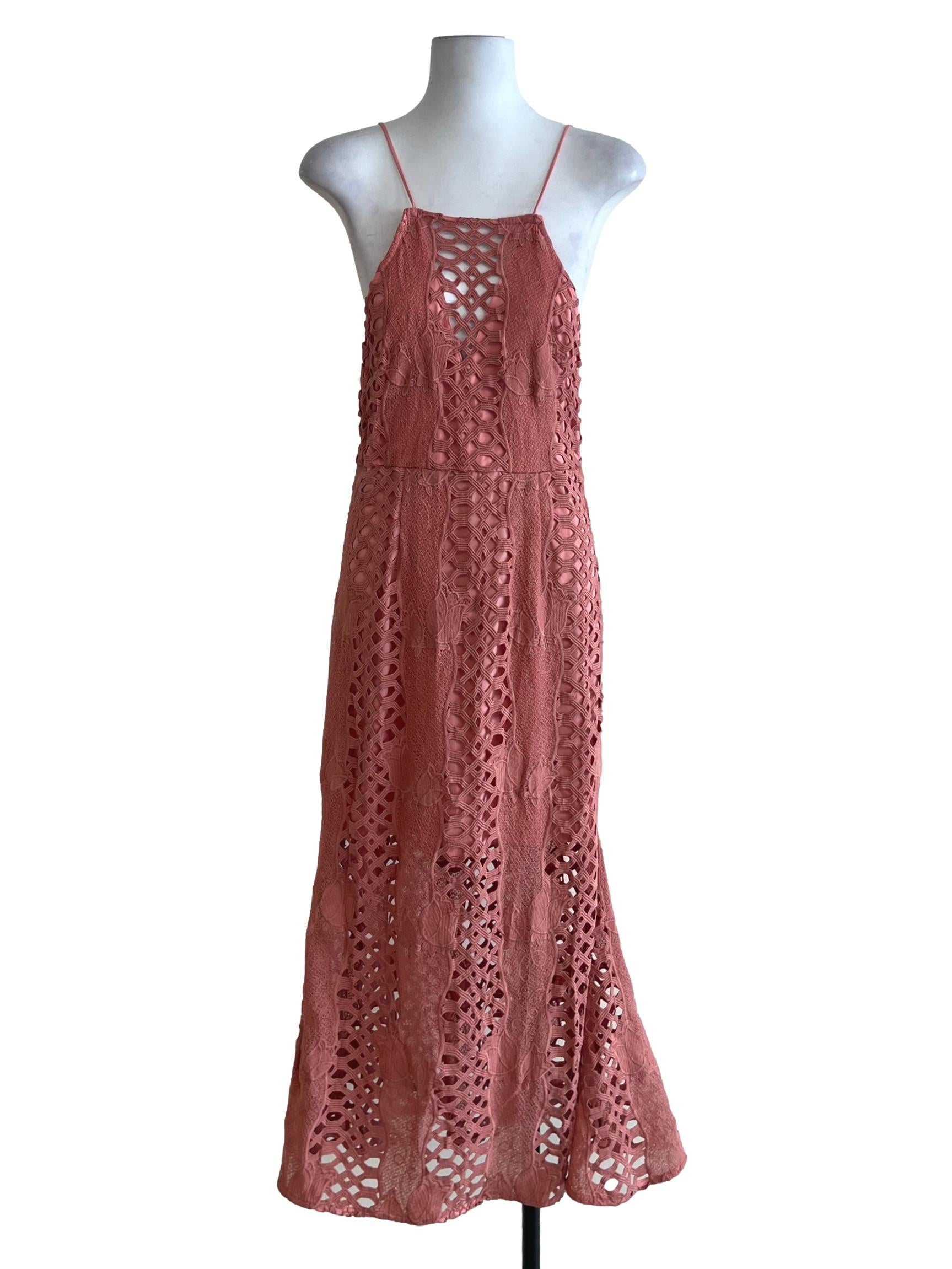 Watermelon Pink Lace A-Line Dress