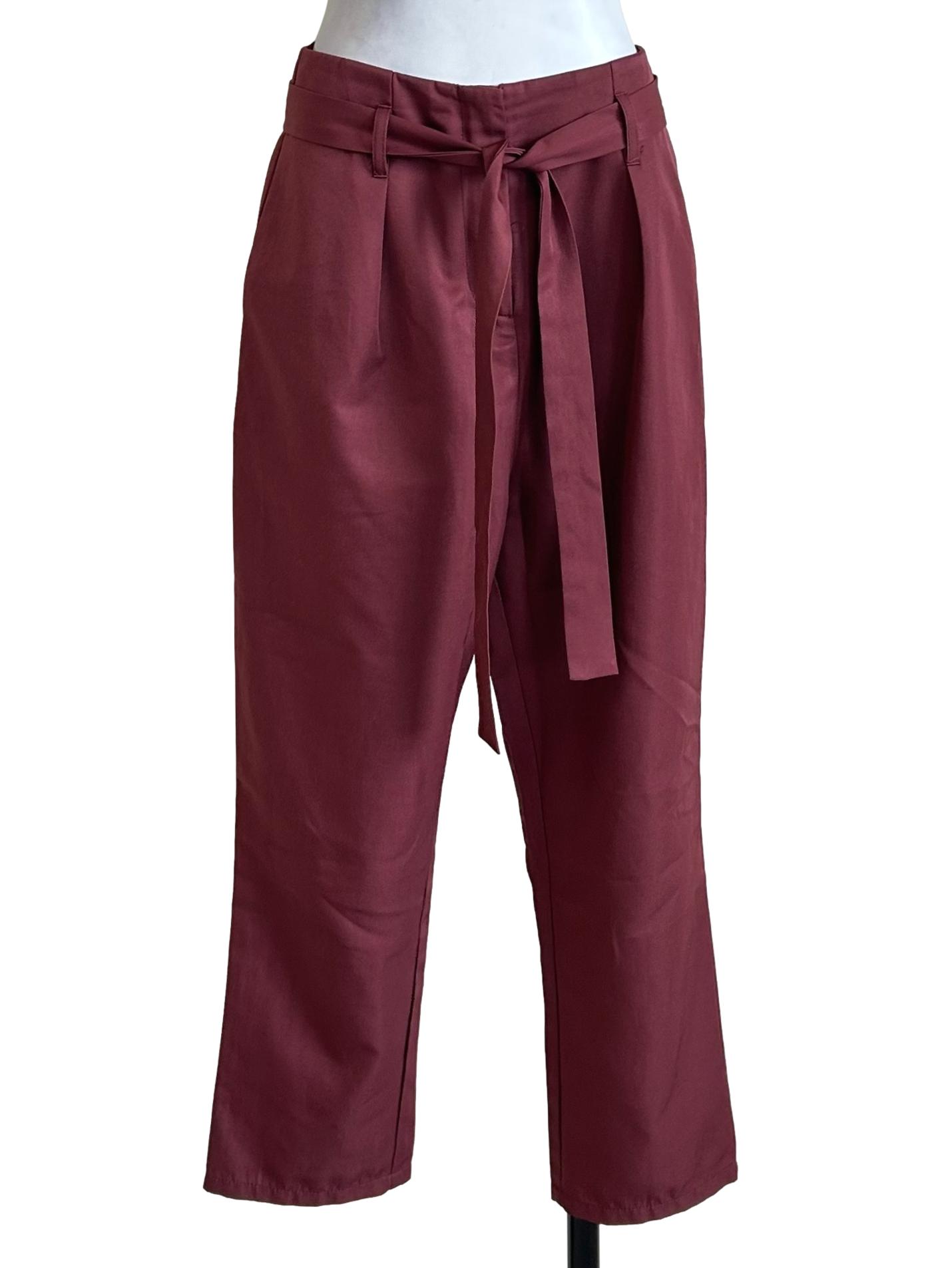 Brick Red Tie Waist Tapered Trousers