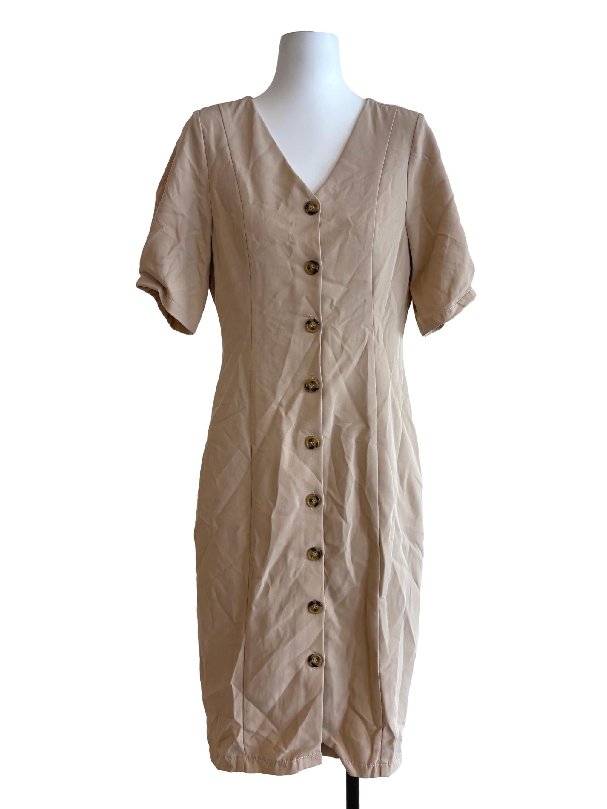 Buff Brown Buttoned Pencil Dress