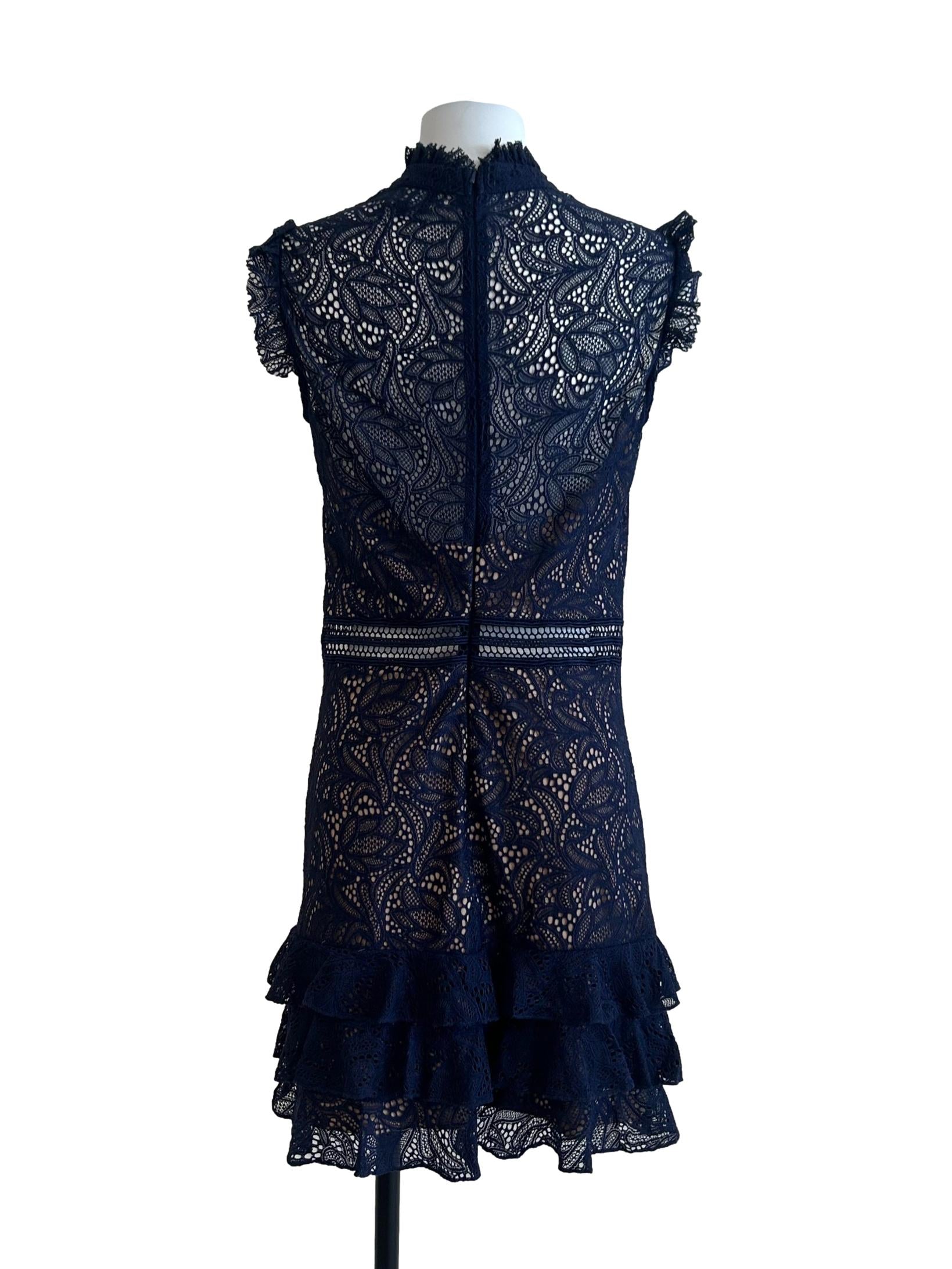 Navy Blue High Neck Lace Dress