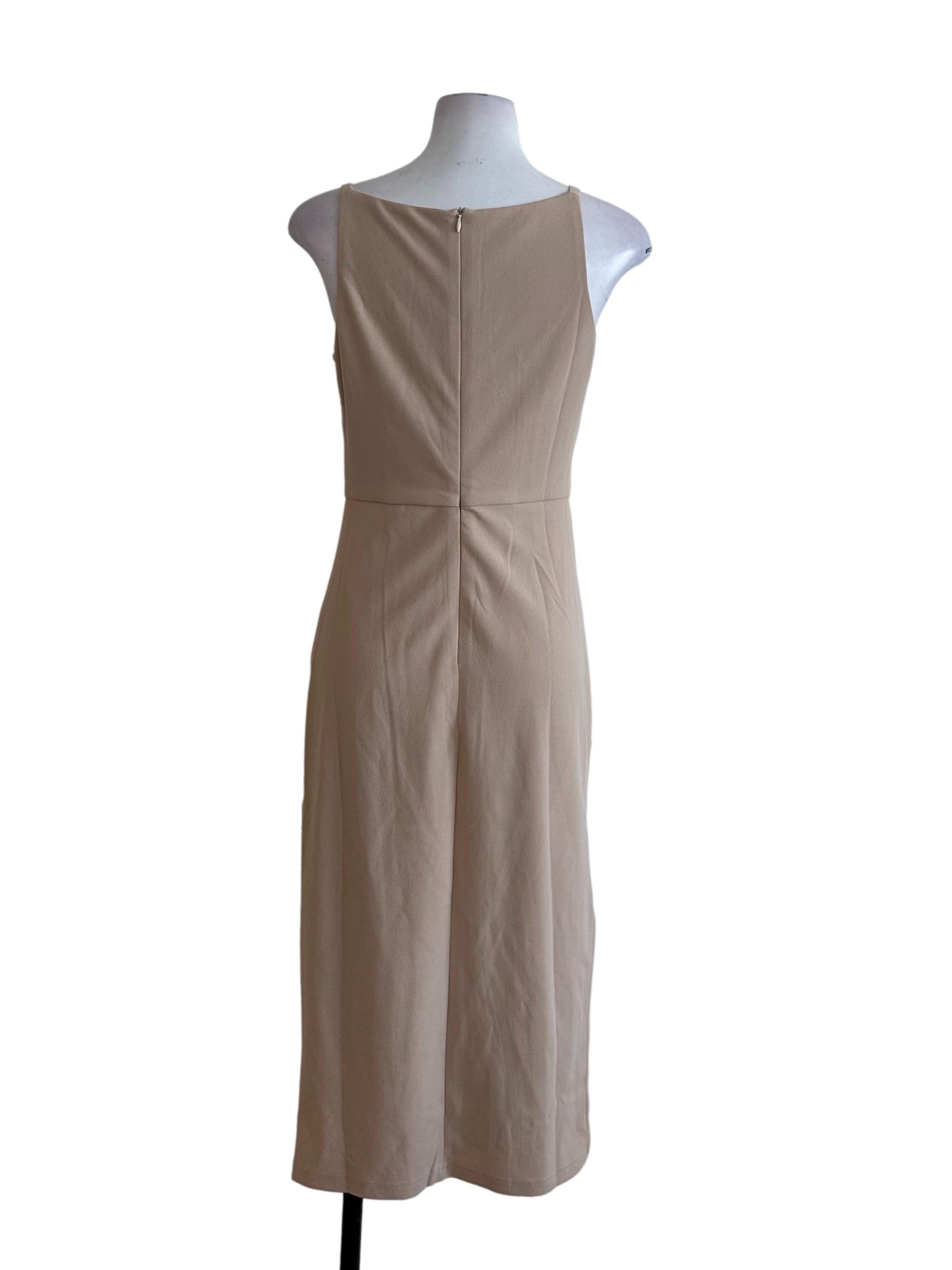 Latte Beige Drape Slit Dress