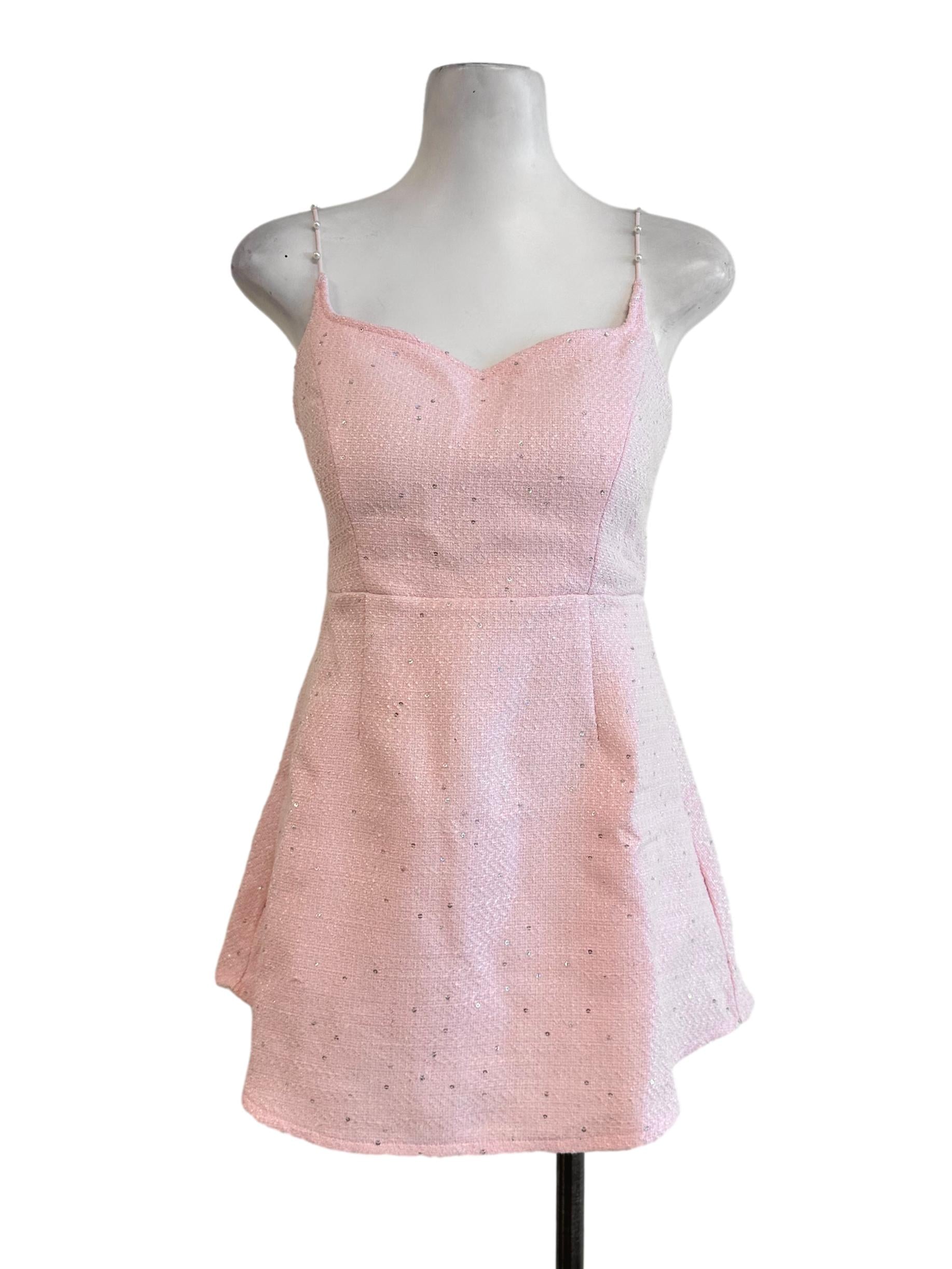 Flamingo Pink Padded Tweed Pattern Romper