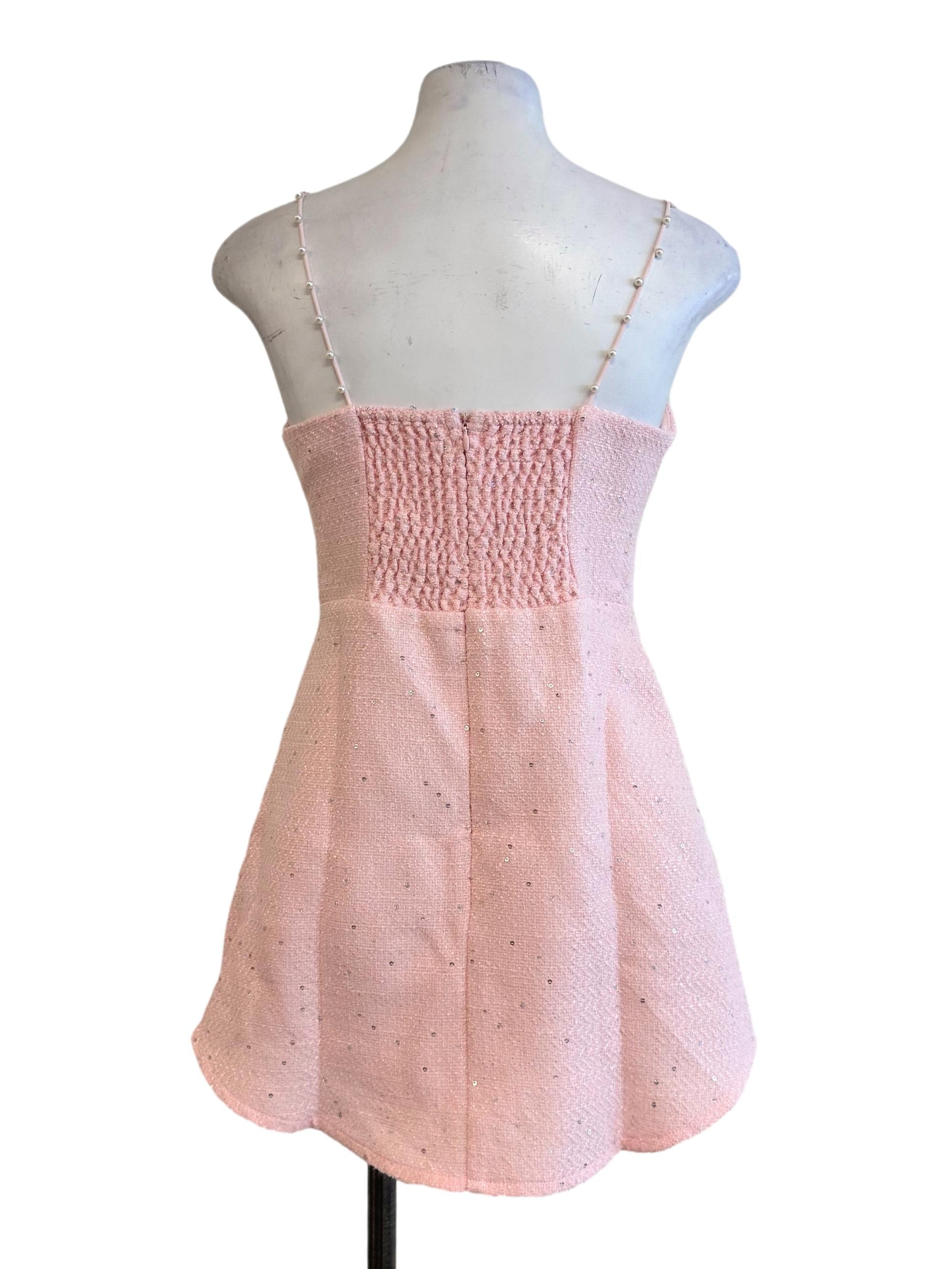 Flamingo Pink Padded Tweed Pattern Romper