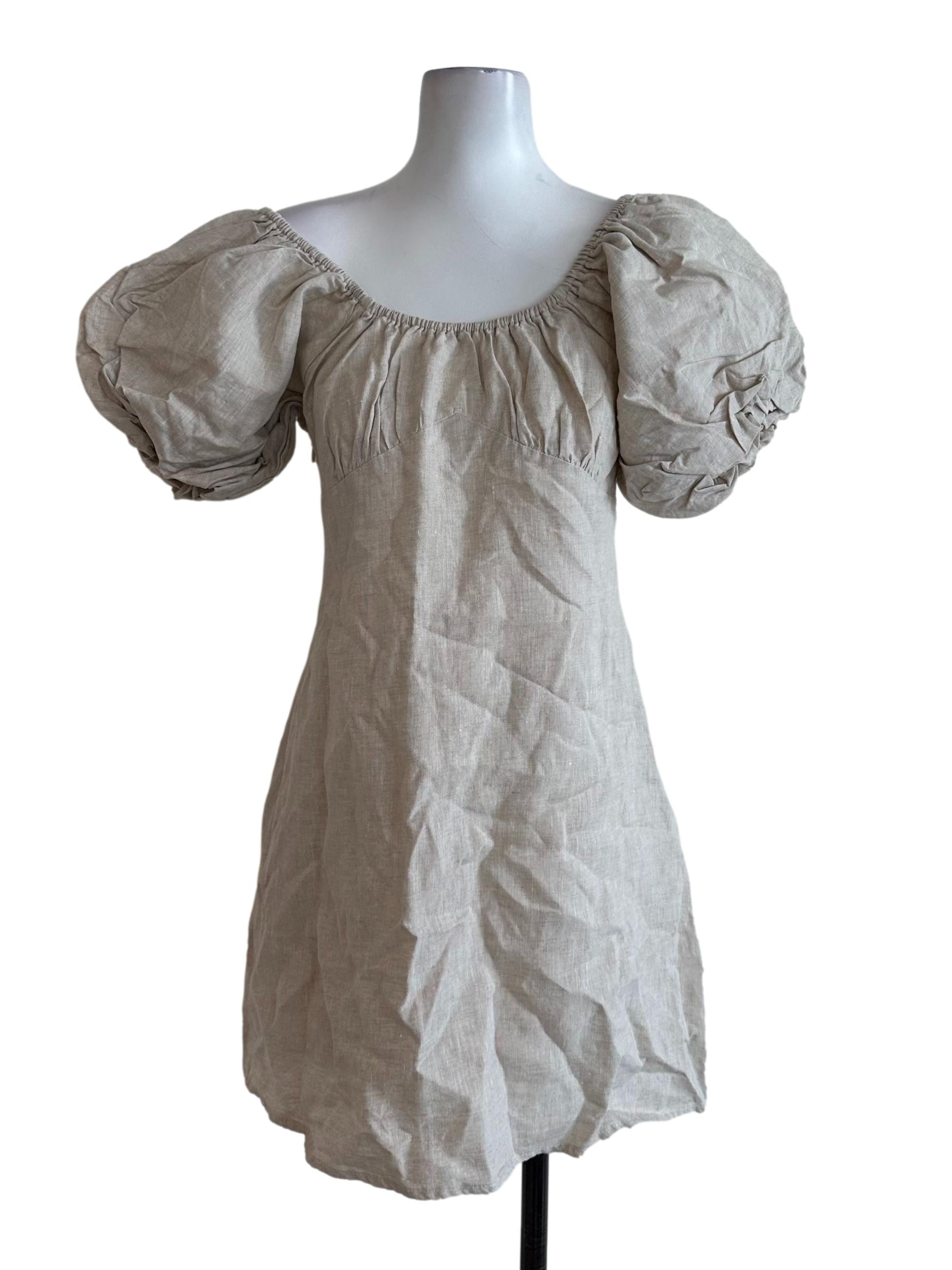 Ash Beige Puff Sleeve Dress