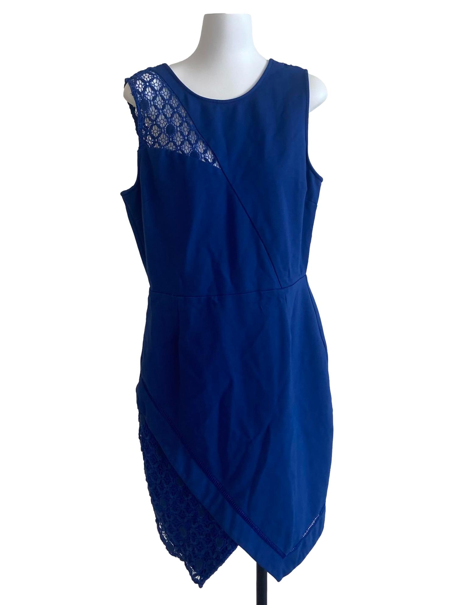 Azure Blue Sleeveless Lace Asymmetric Dress