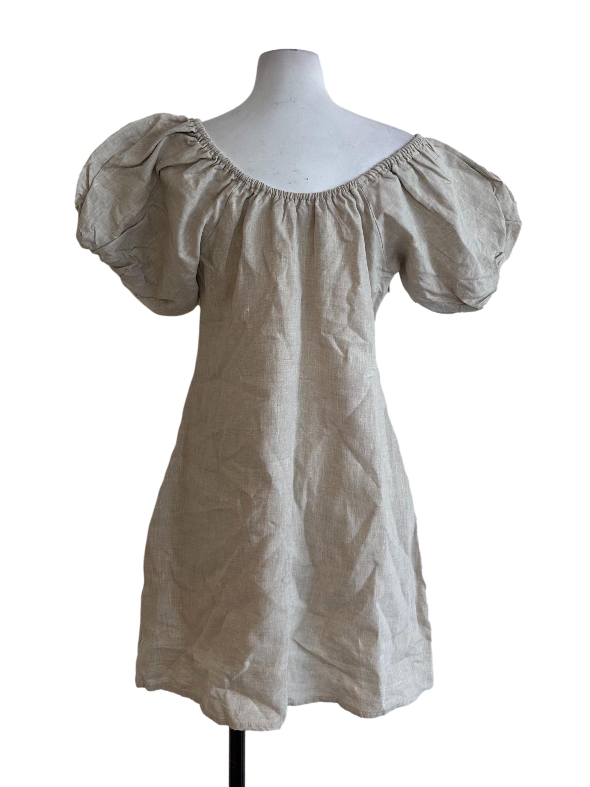 Ash Beige Puff Sleeve Dress