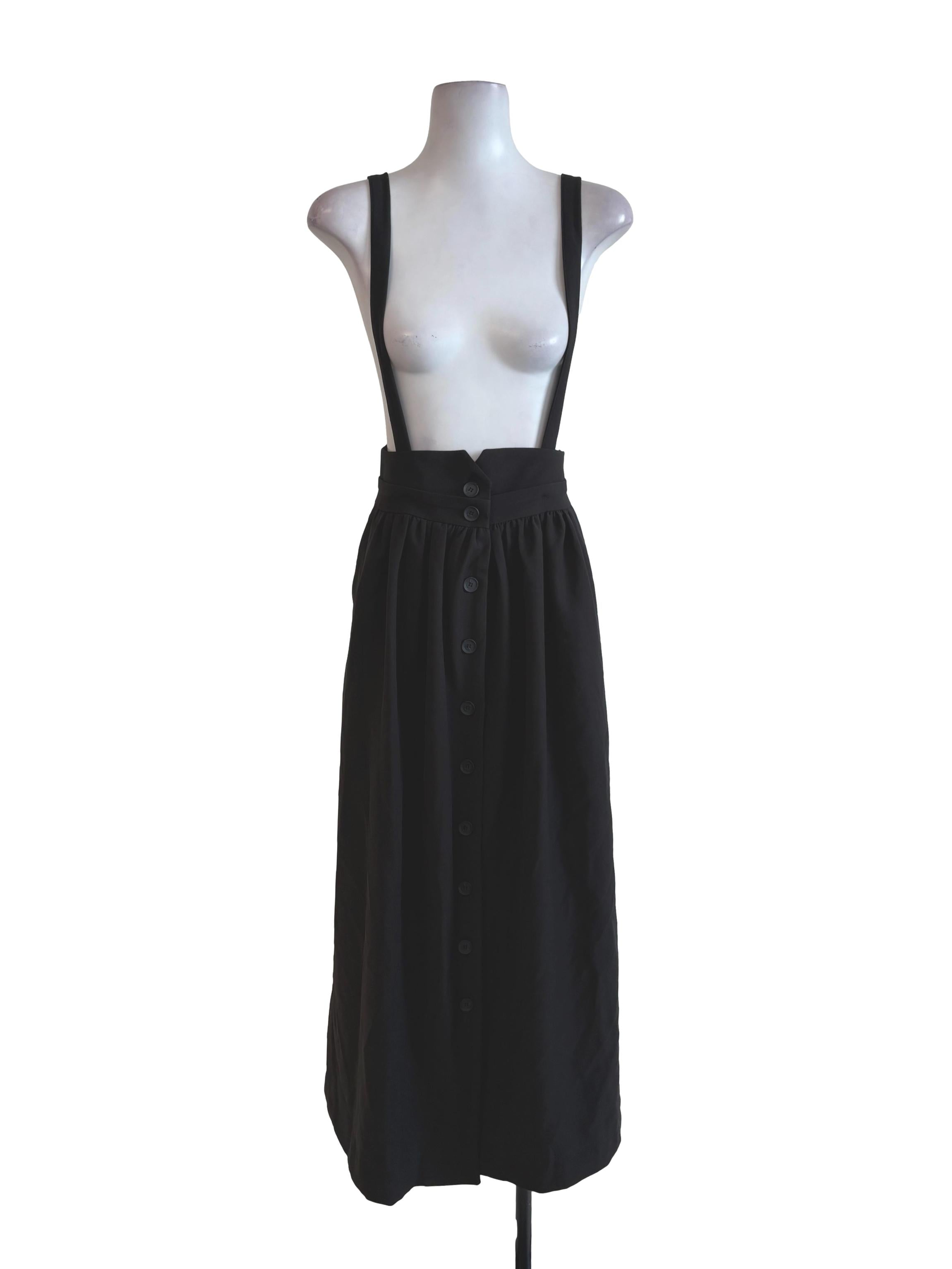 Black Buttoned Straight Suspender Skirt