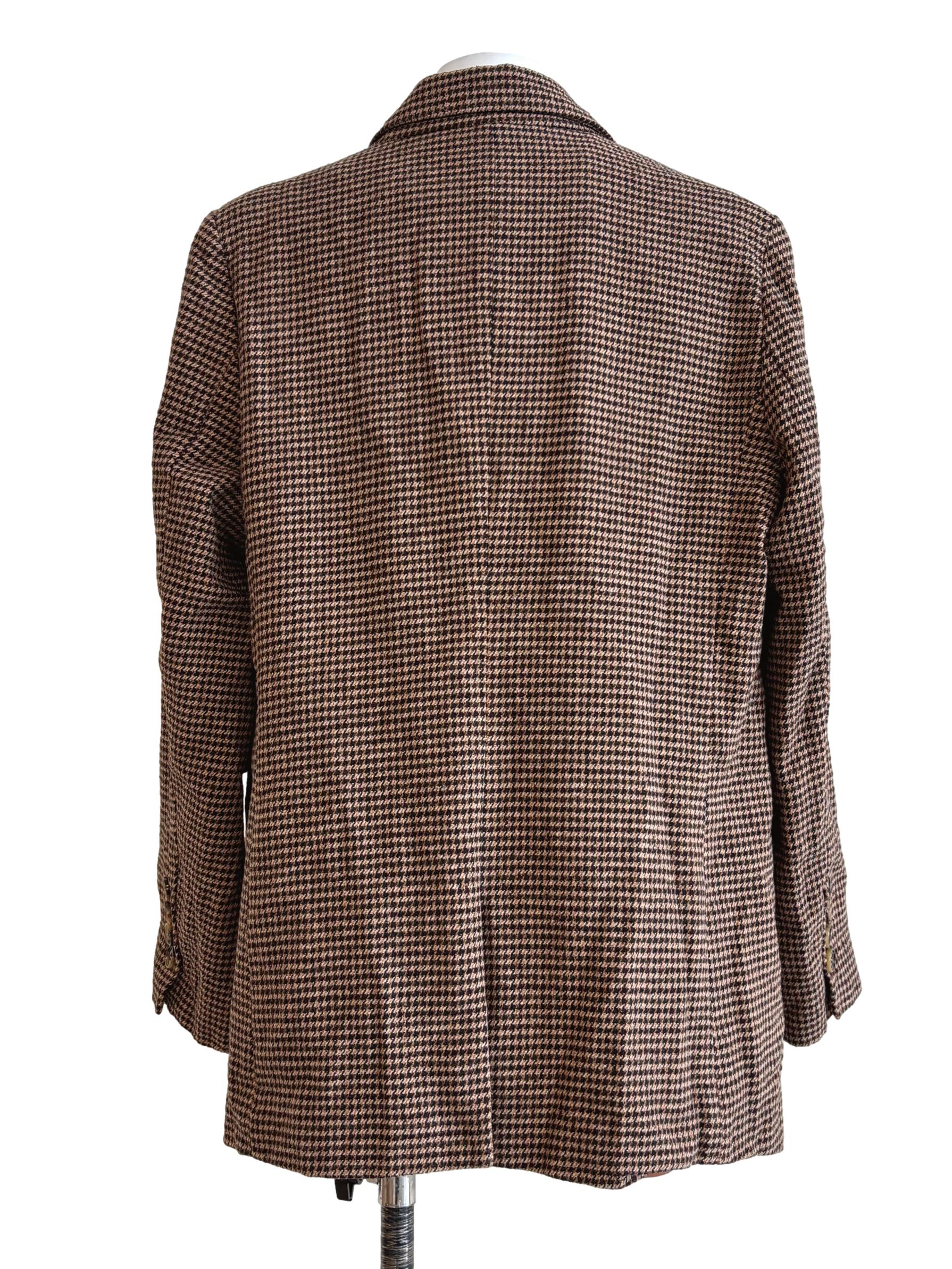 Taupe Brown Double Breasted Plaid Blazer