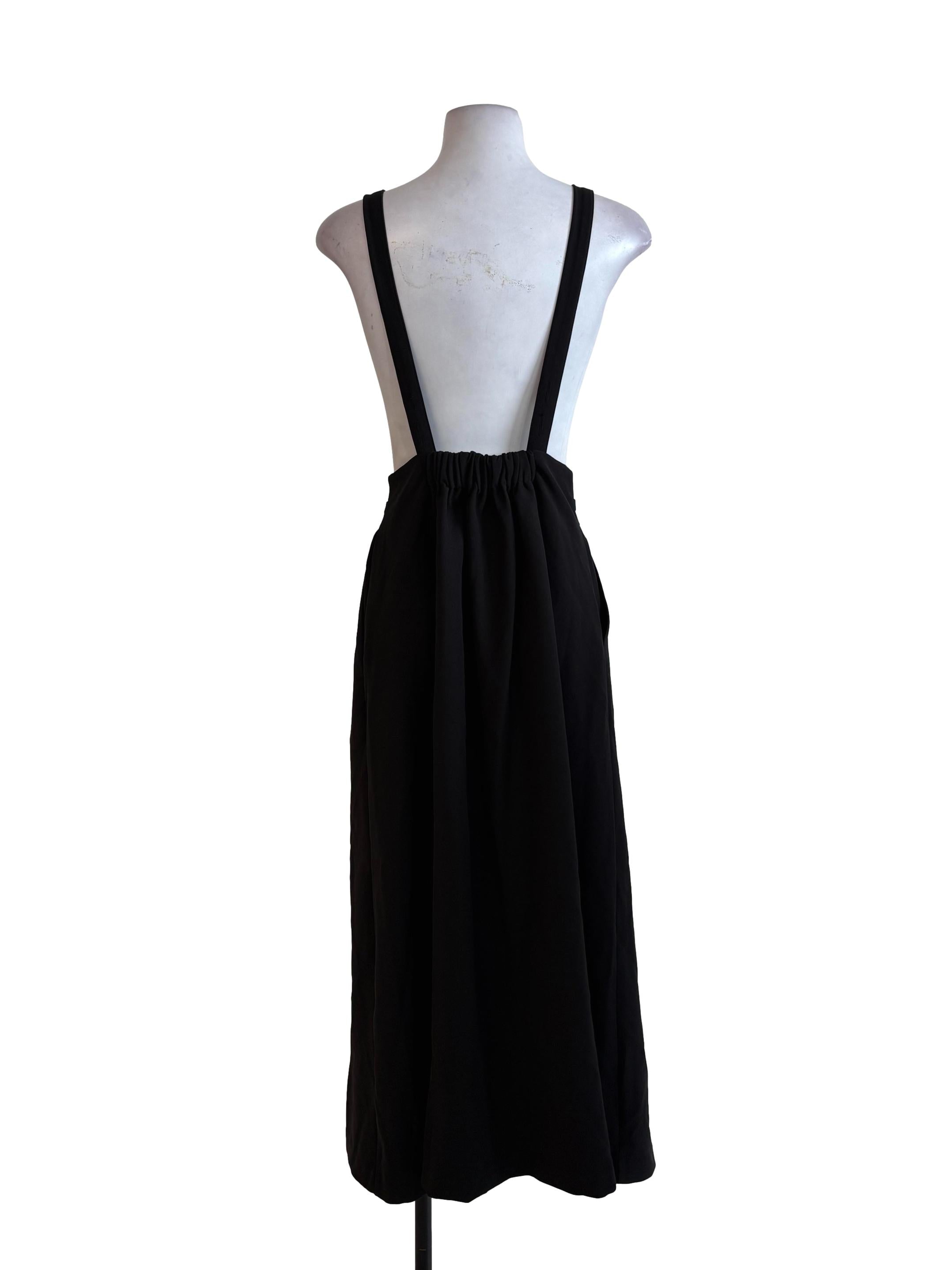 Black Buttoned Straight Suspender Skirt