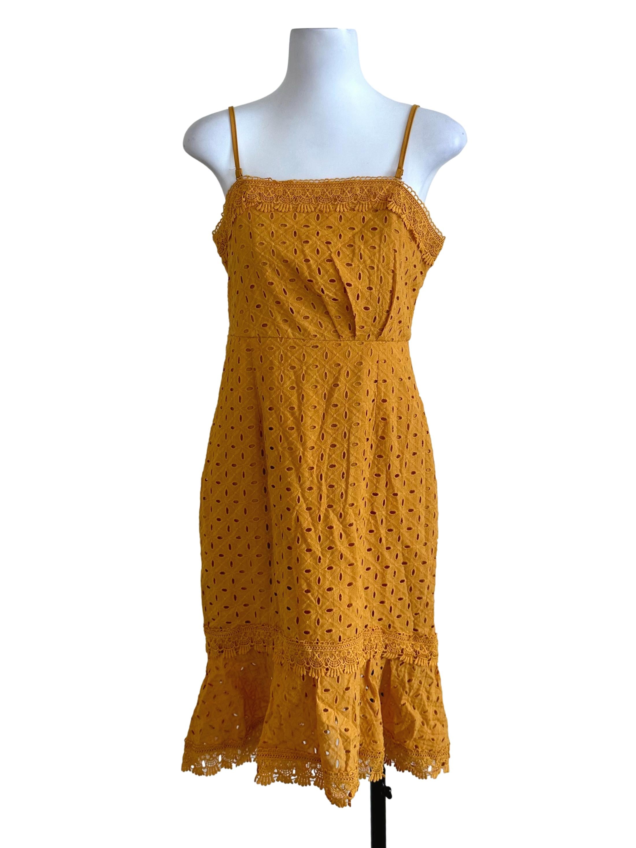 Mustard Yellow Eyelet Embroidery Dress