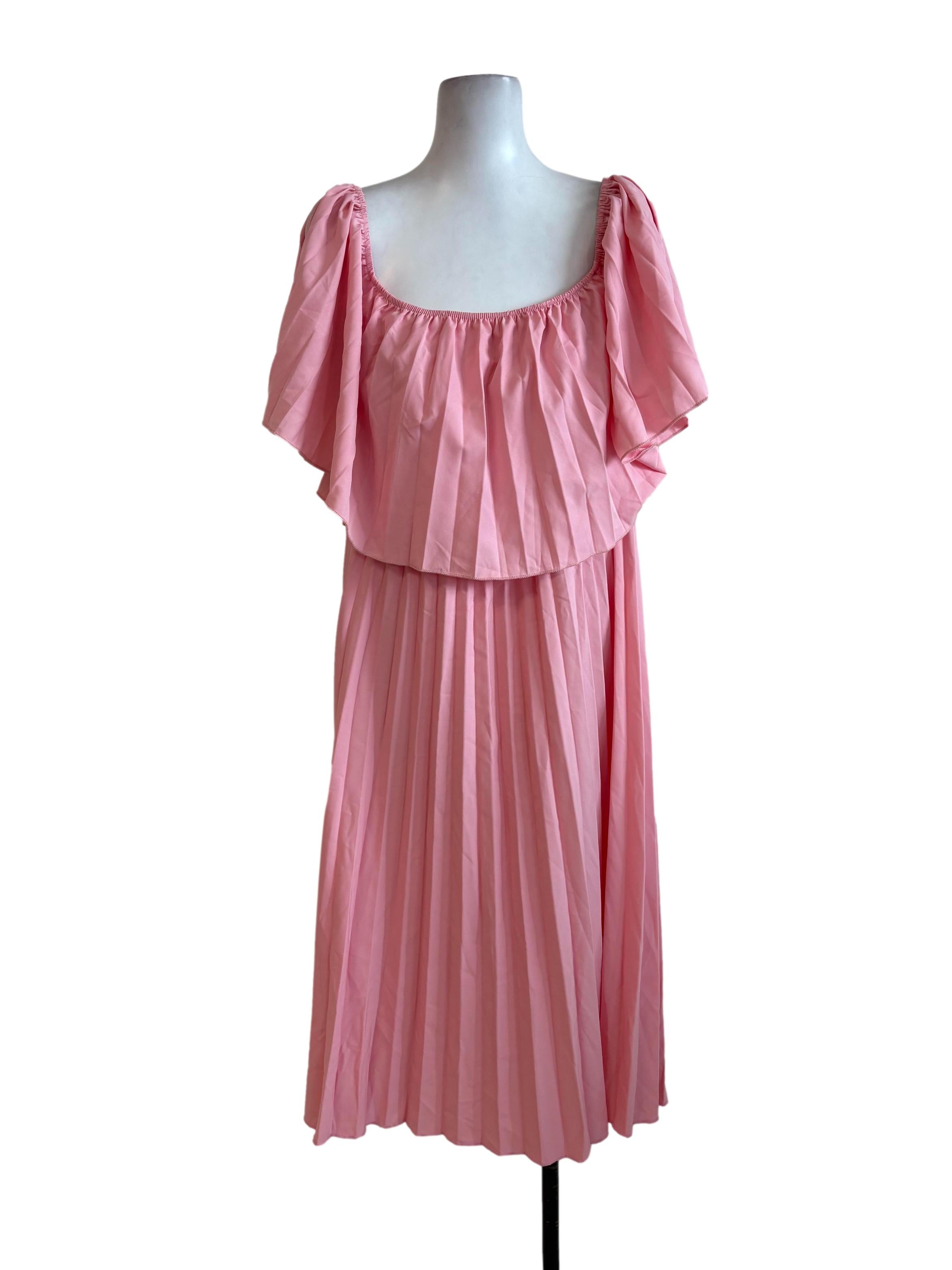 Watermelon Pink Pleated Dress