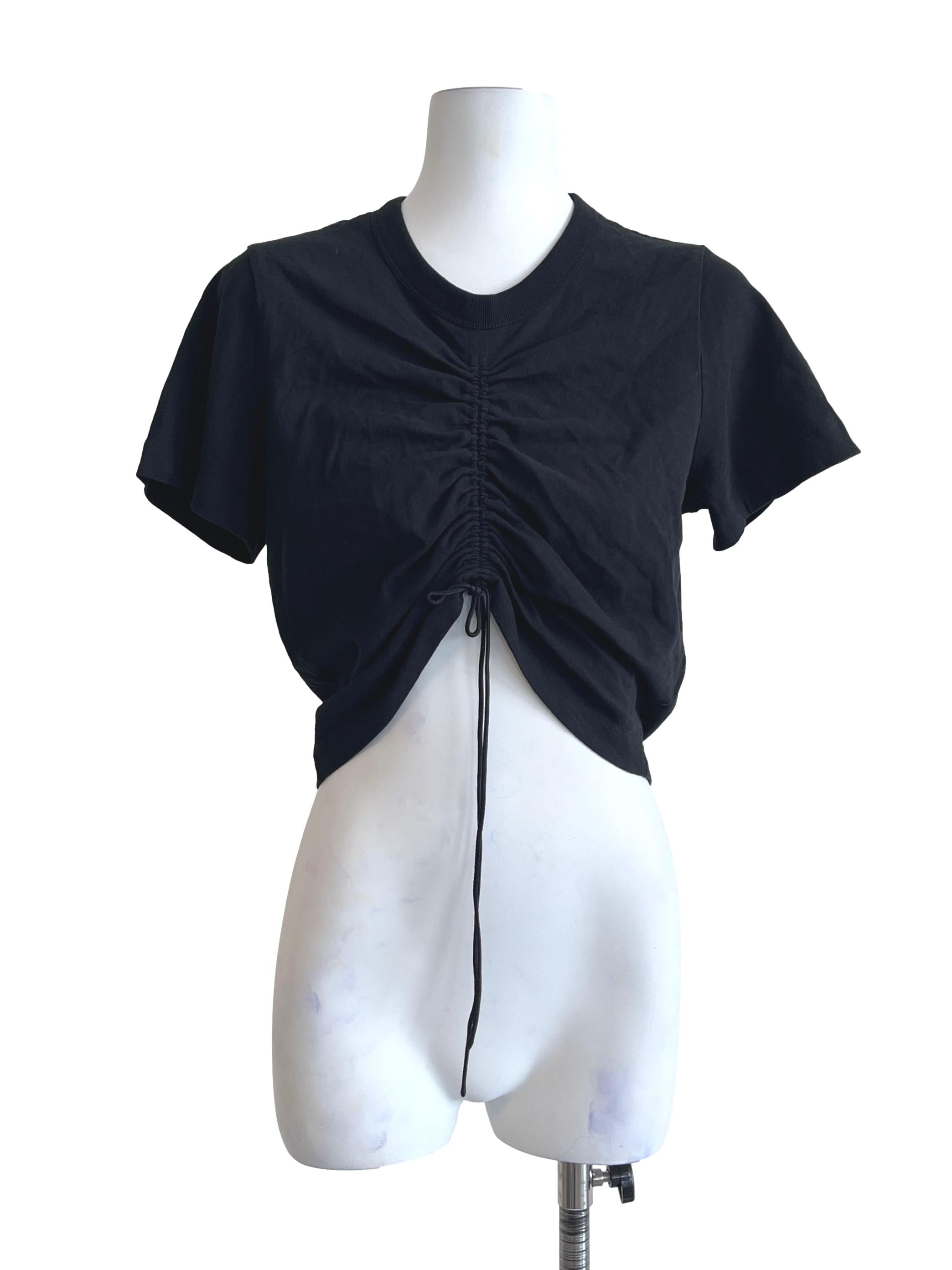 Black High Twist Jersey Ruched V Neck Tee