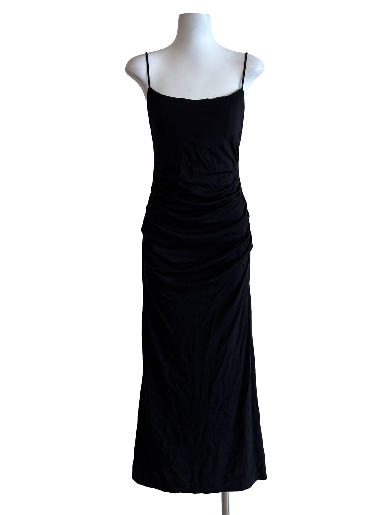 Rich Black Spaghetti Strap Ruched Bodycon Dress