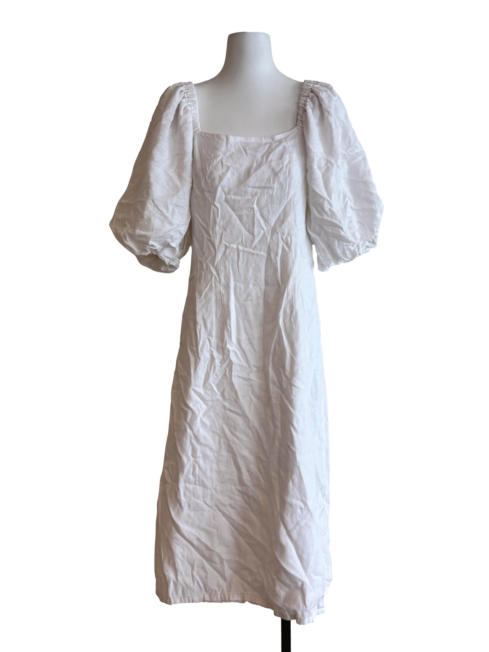 Daisy White Puffy Sleeve Linen Dress