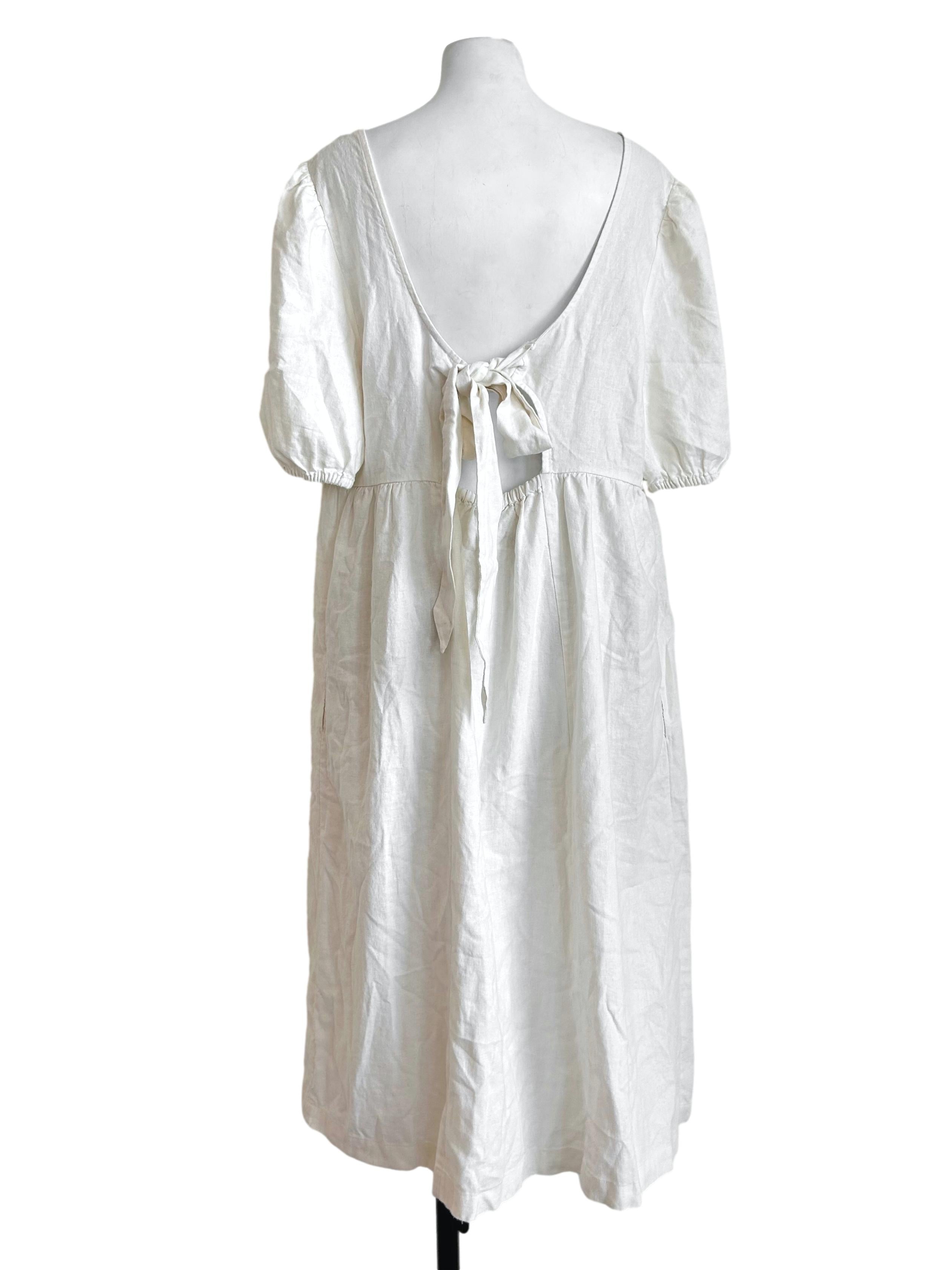 White Puff Sleeve Midi Dress