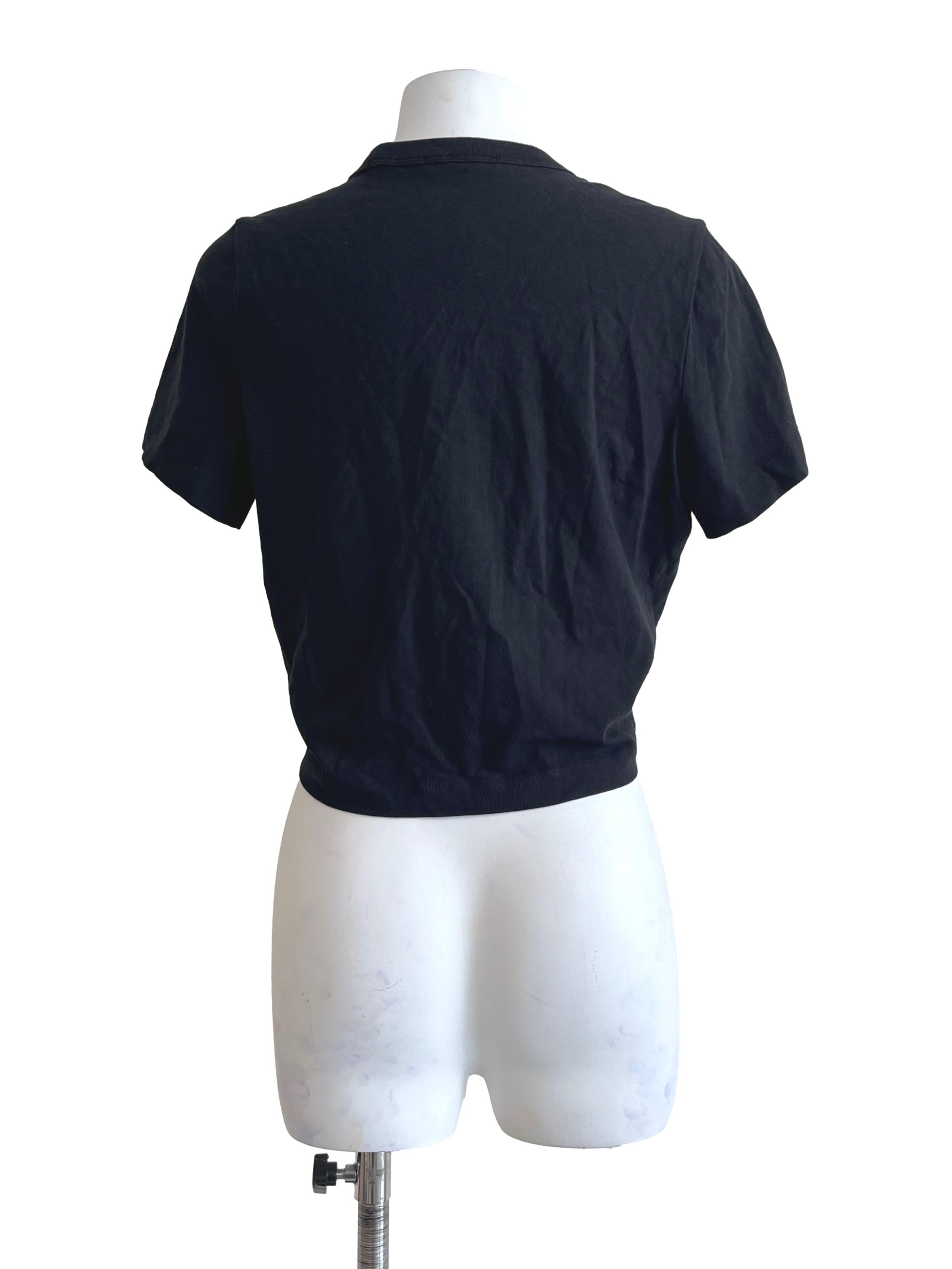 Black High Twist Jersey Ruched V Neck Tee