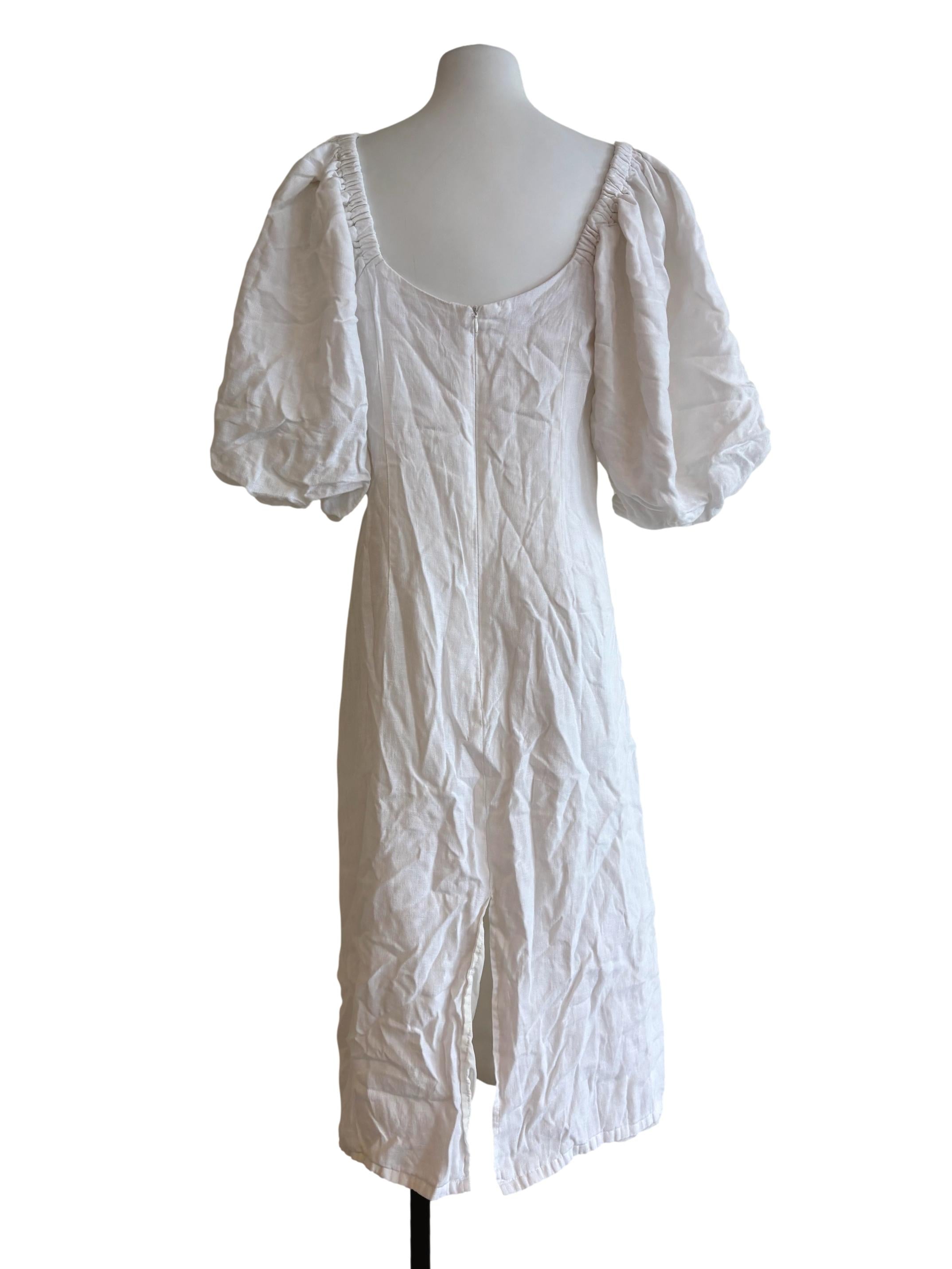 Daisy White Puffy Sleeve Linen Dress
