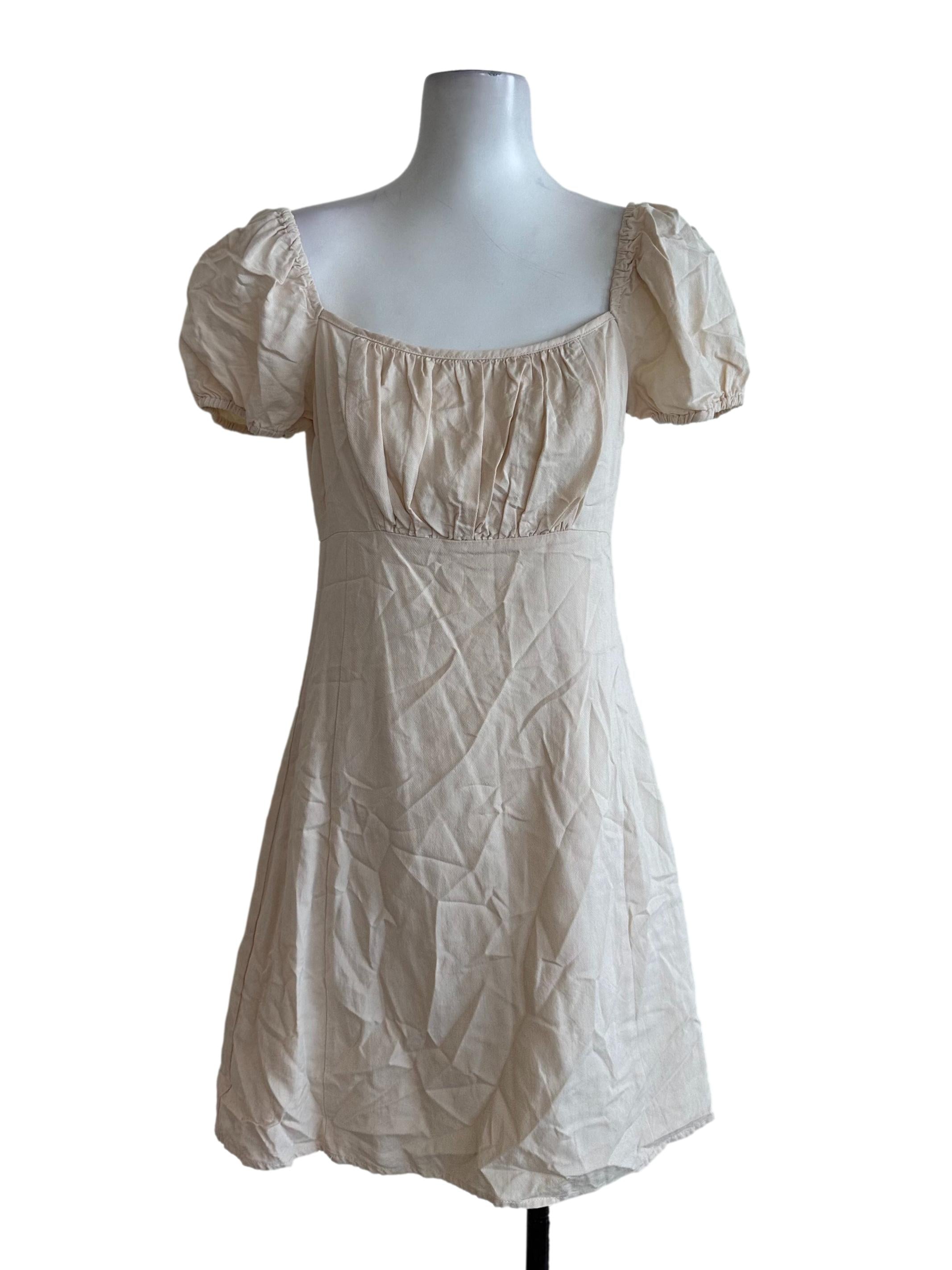 Oat Beige Puff Sleeve A Line Dress